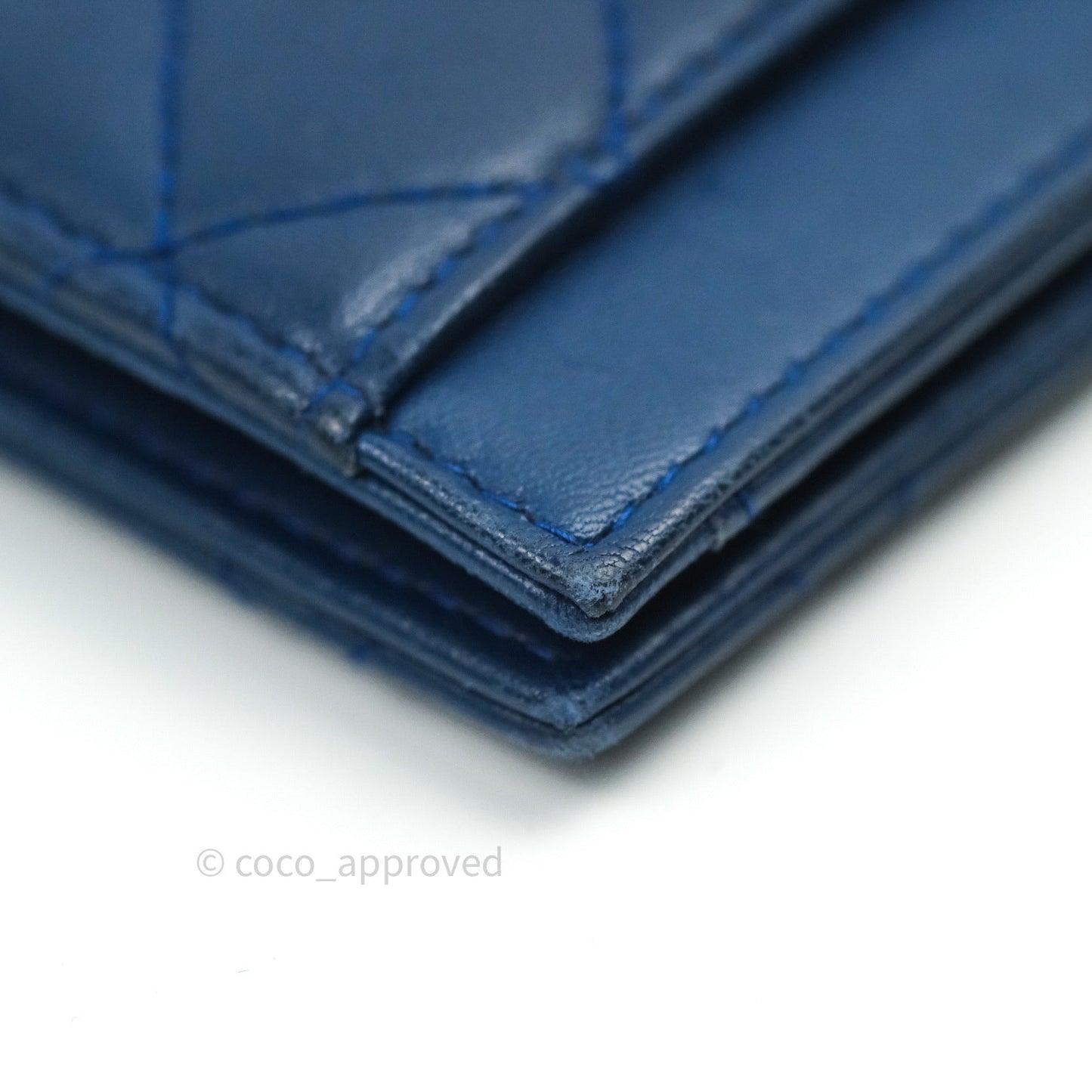 Chanel Blue Card Holder Lambskin Silver Hardware