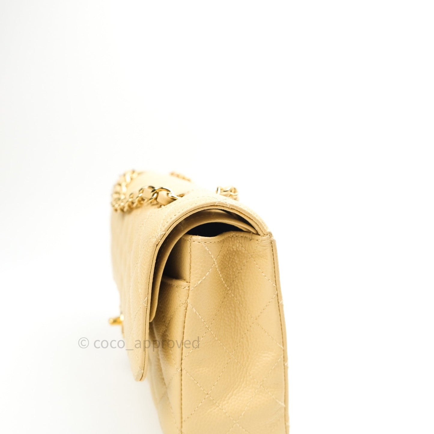 Chanel Vintage Classic Double Flap M/L Beige Caviar 24K Gold Hardware
