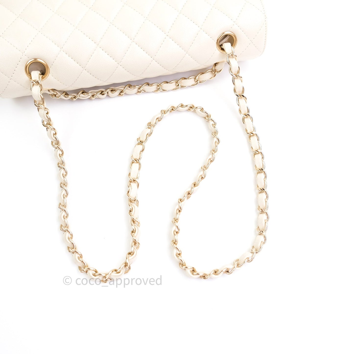 Chanel Classic Double Flap Quilted M/L Ivory Caviar Gold Hardware 17C