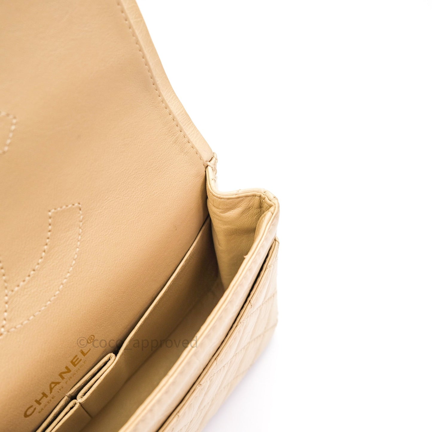 Chanel Vintage Medium Light Beige Calfskin Gold Hardware