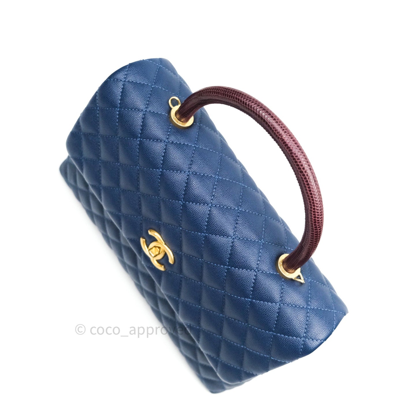 Chanel Quilted Medium Coco Handle Flap Navy Caviar Lizard Handle