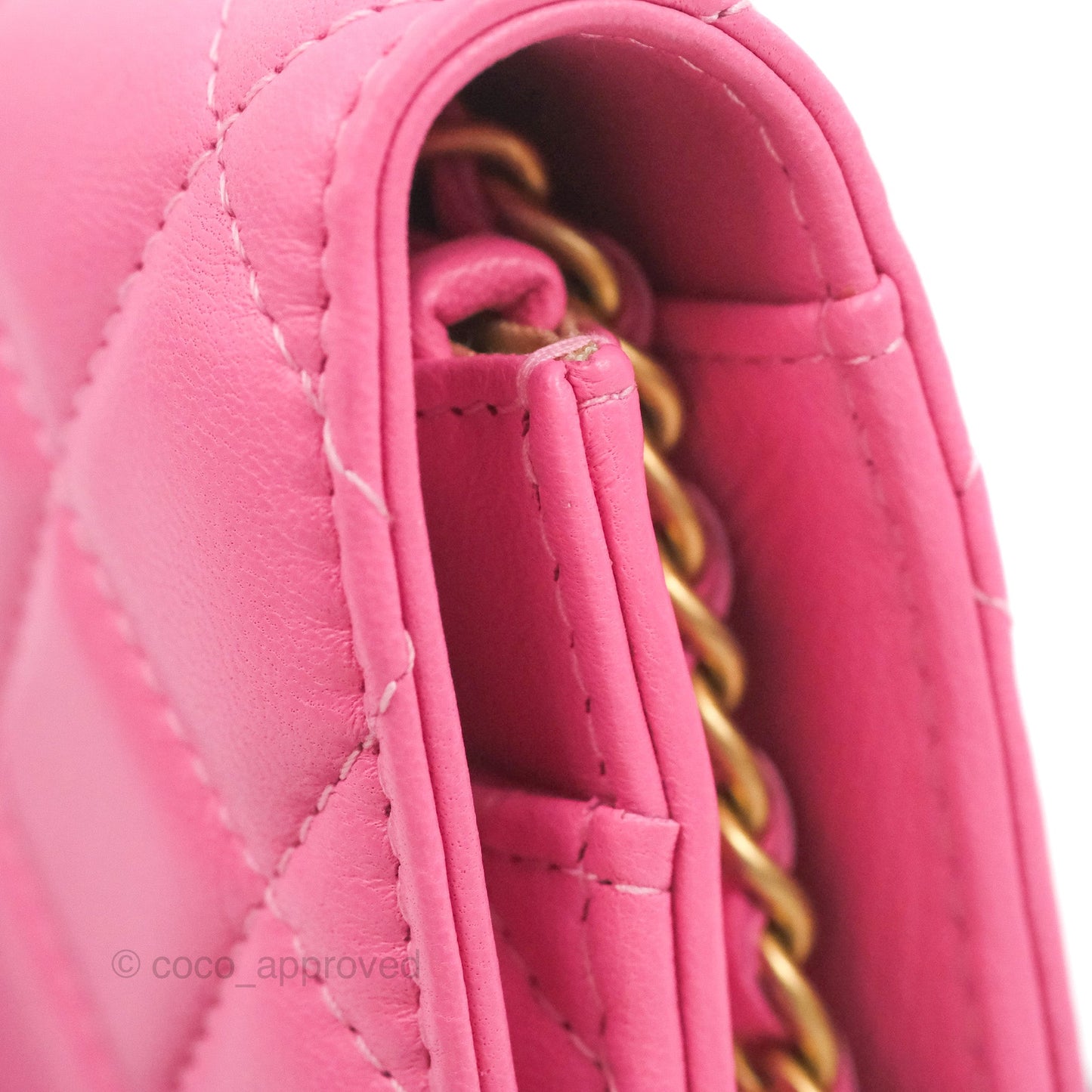 Chanel Quilted Pearl Crush Wallet on Chain WOC Pink Lambskin Aged Gold Hardware