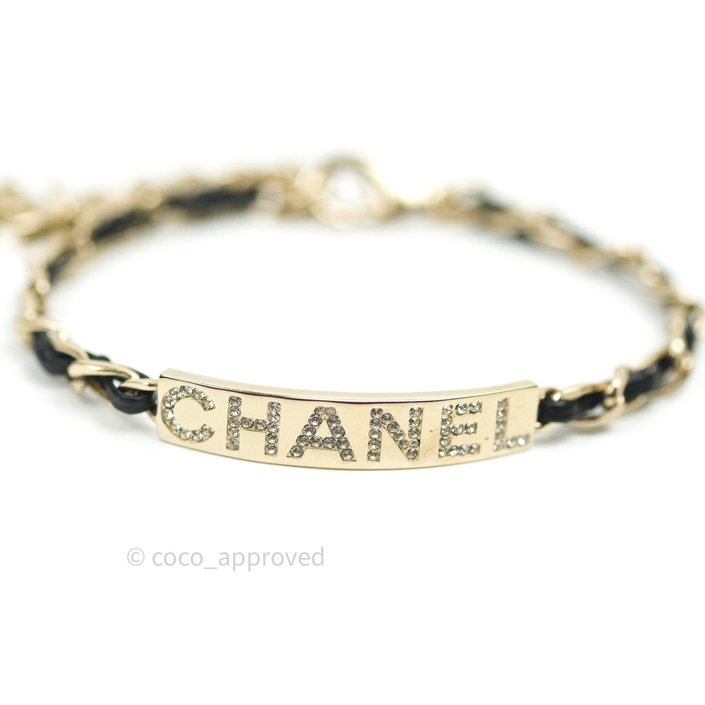 Chanel Metal Lambskin Crystal Sergeant Bracelet Gold 20B