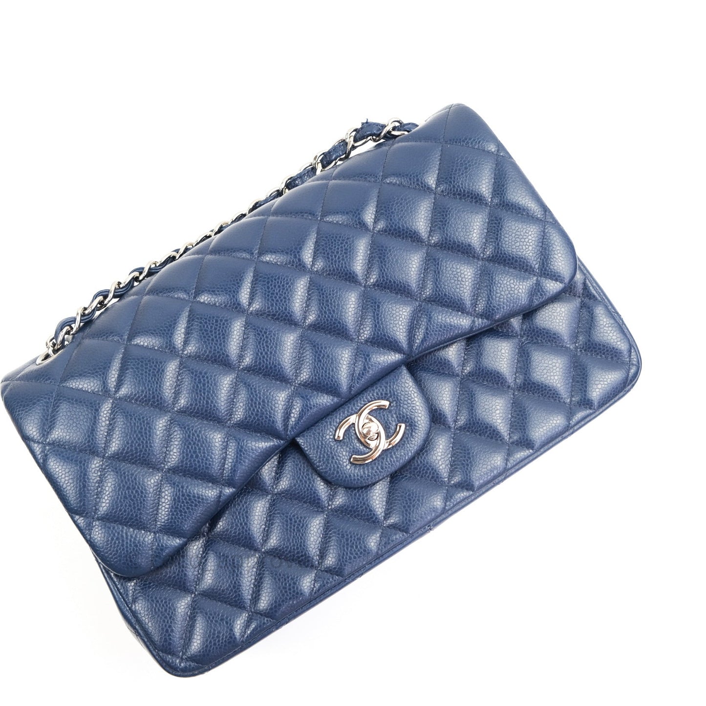 Chanel Classic Jumbo Quilted Double Flap Blue Caviar Silver Hardware⁣⁣