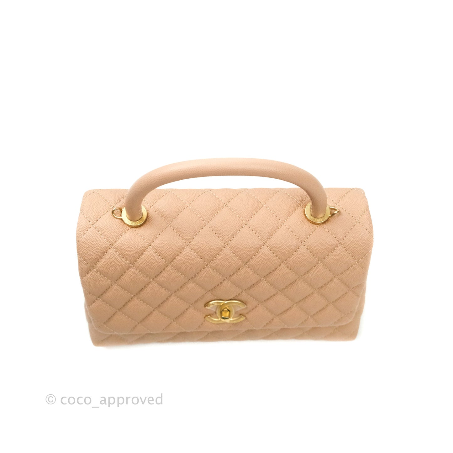 Chanel Small Coco Handle Quilted Beige Caviar Aged Gold Hardware