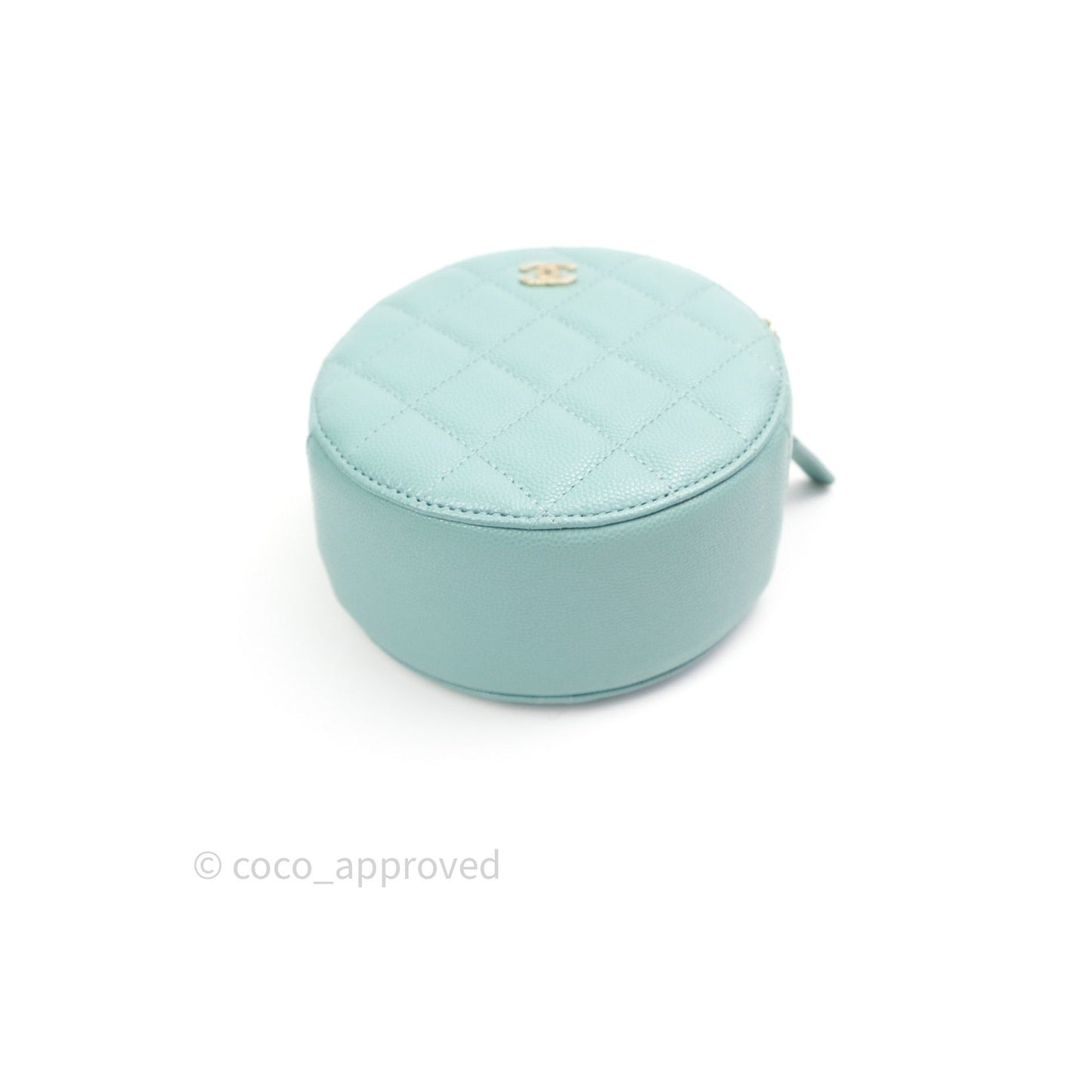 Chanel Round Circle Bag Tiffany Blue Caviar Light Gold Hardware