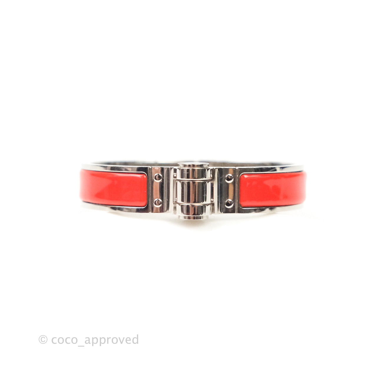 Hermès Enamel Charniere Uni Narrow Hinged Bracelet Brick Red