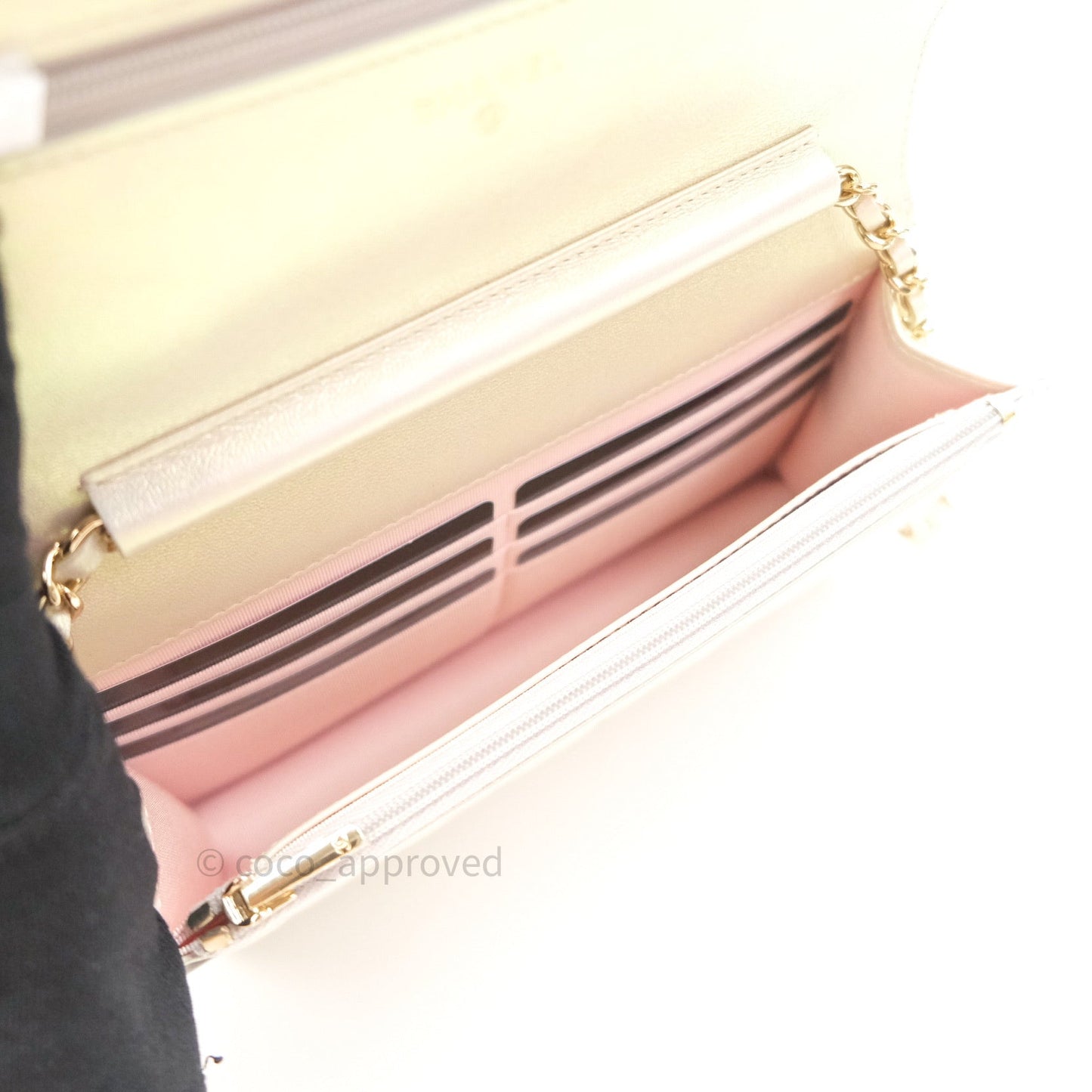 Chanel Quilted Wallet on Chain WOC Iridescent Ivory Gold Hardware 20A