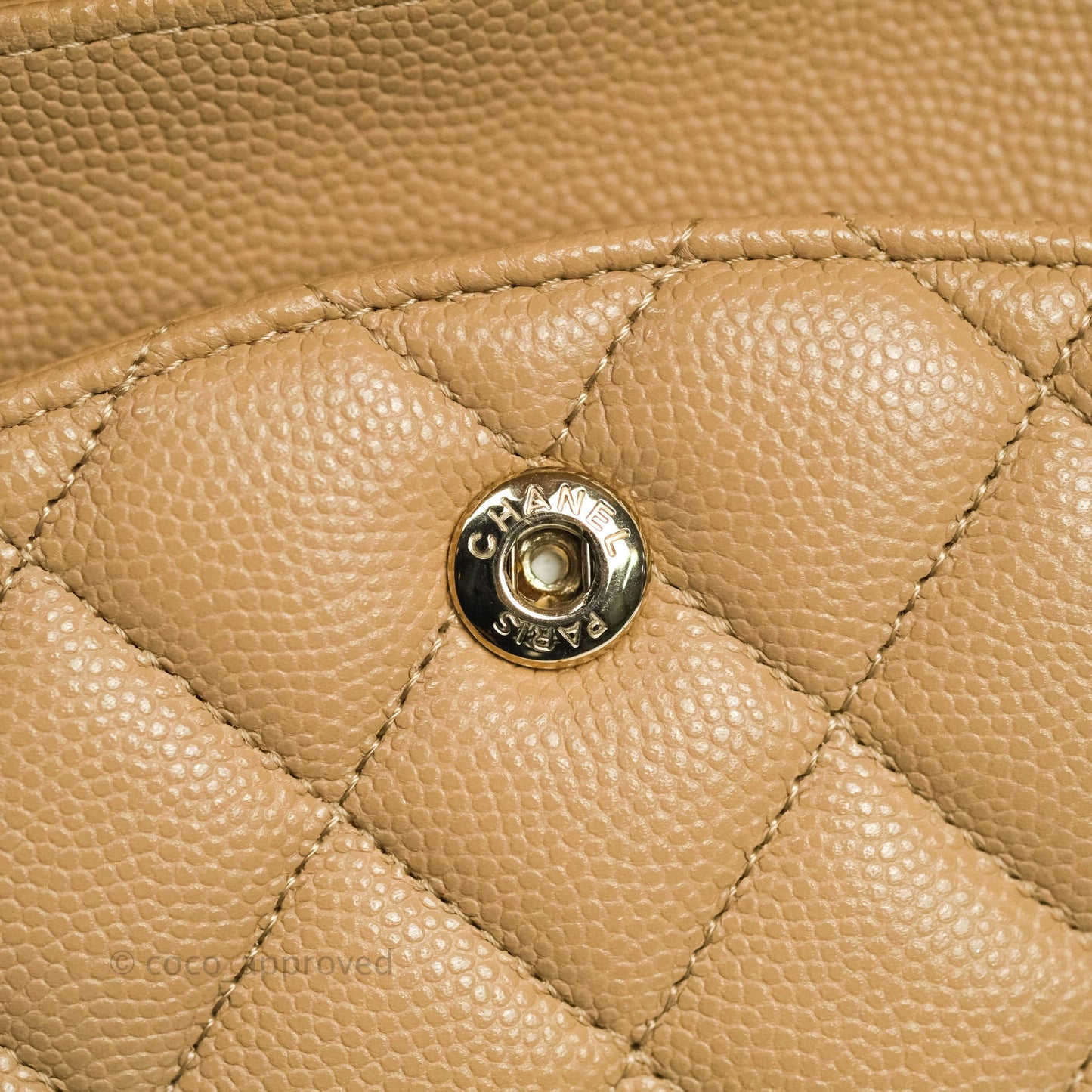 Chanel Classic M/L Medium Double Flap Dark Beige Caviar Gold Hardware 19B