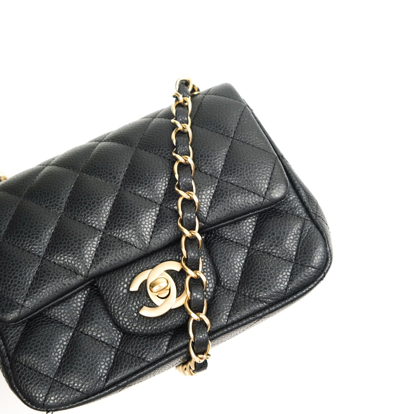 Chanel Mini Square Dark Gray Caviar Gold Hardware