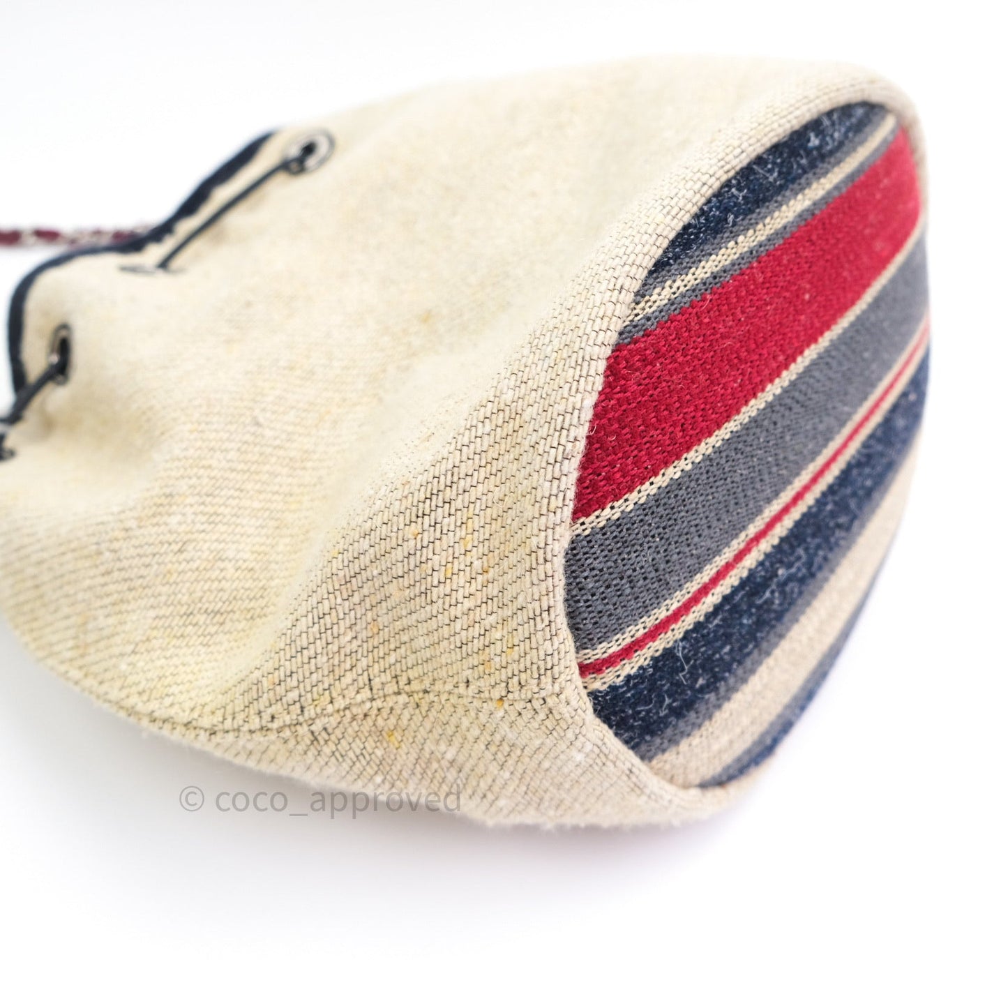 Chanel Canvas Deauville Drawstring Bag Beige Red