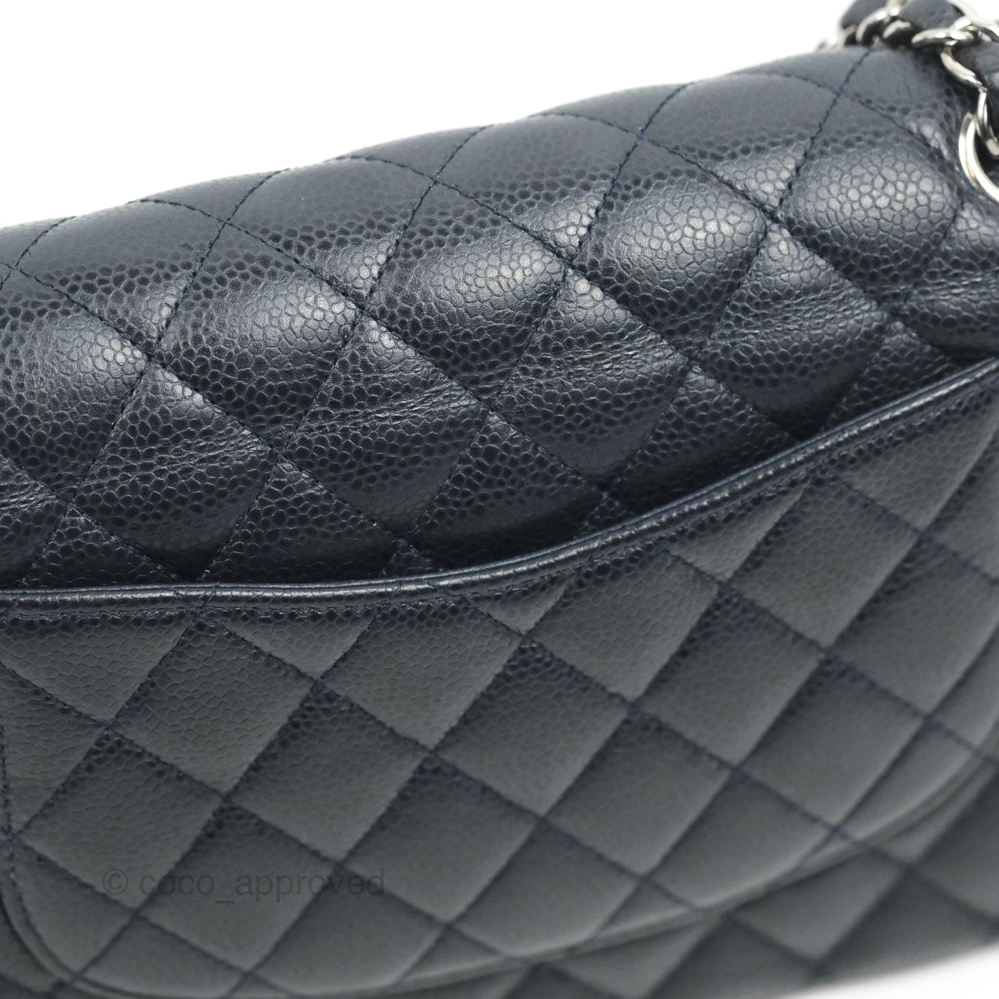 Chanel Quilted M/L Medium Double Flap Very Dark Navy Caviar Silver Hardware