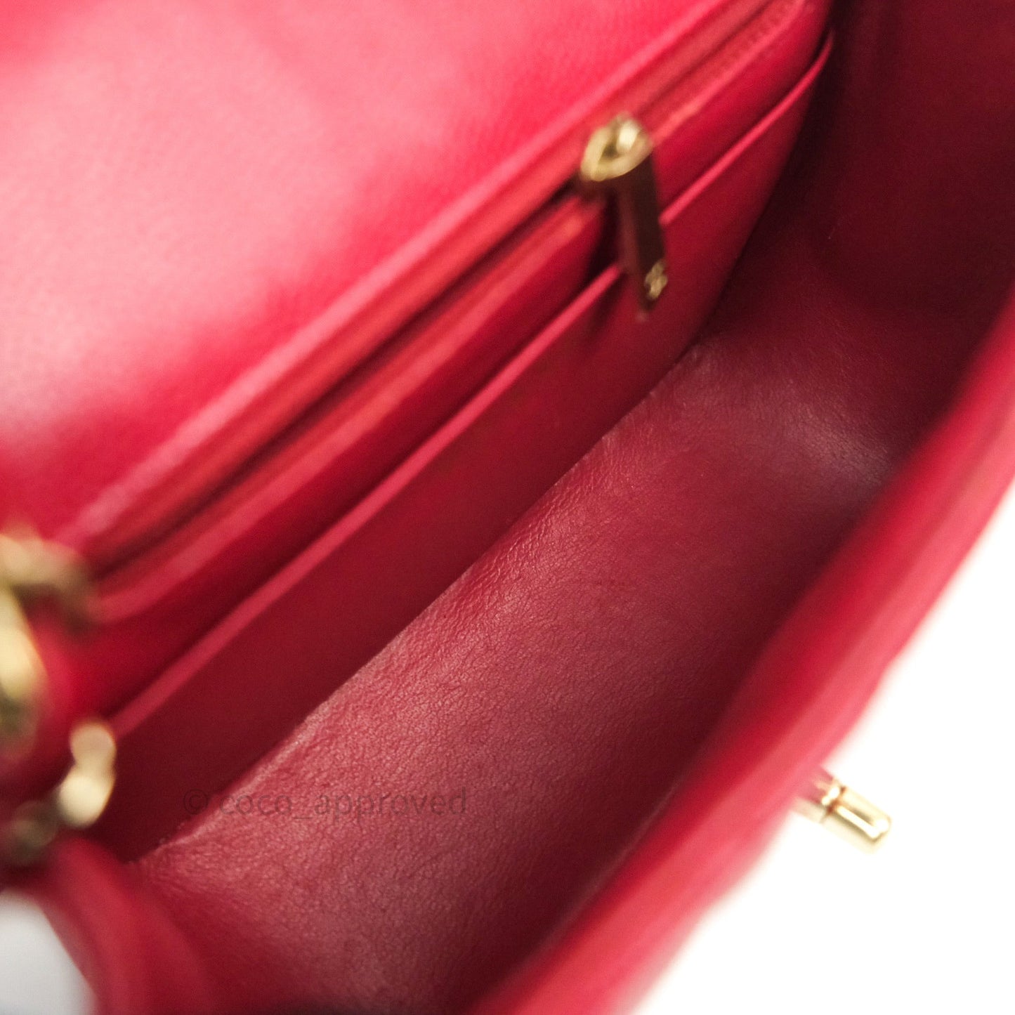 Chanel Mini Square Red Chevron Caviar Gold Hardware