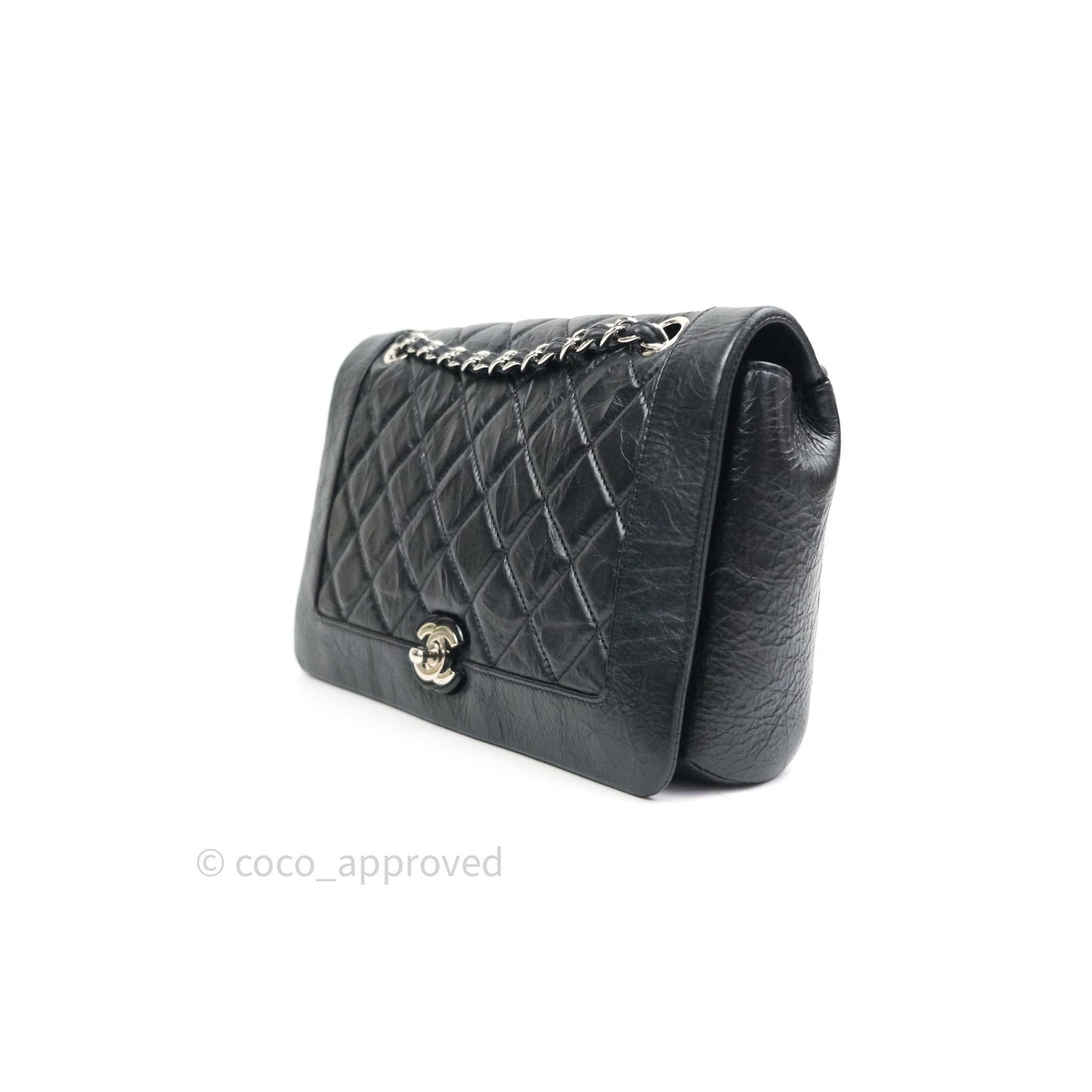 Chanel Bi Quilted Crumpled Calfskin Black Silver Hardware