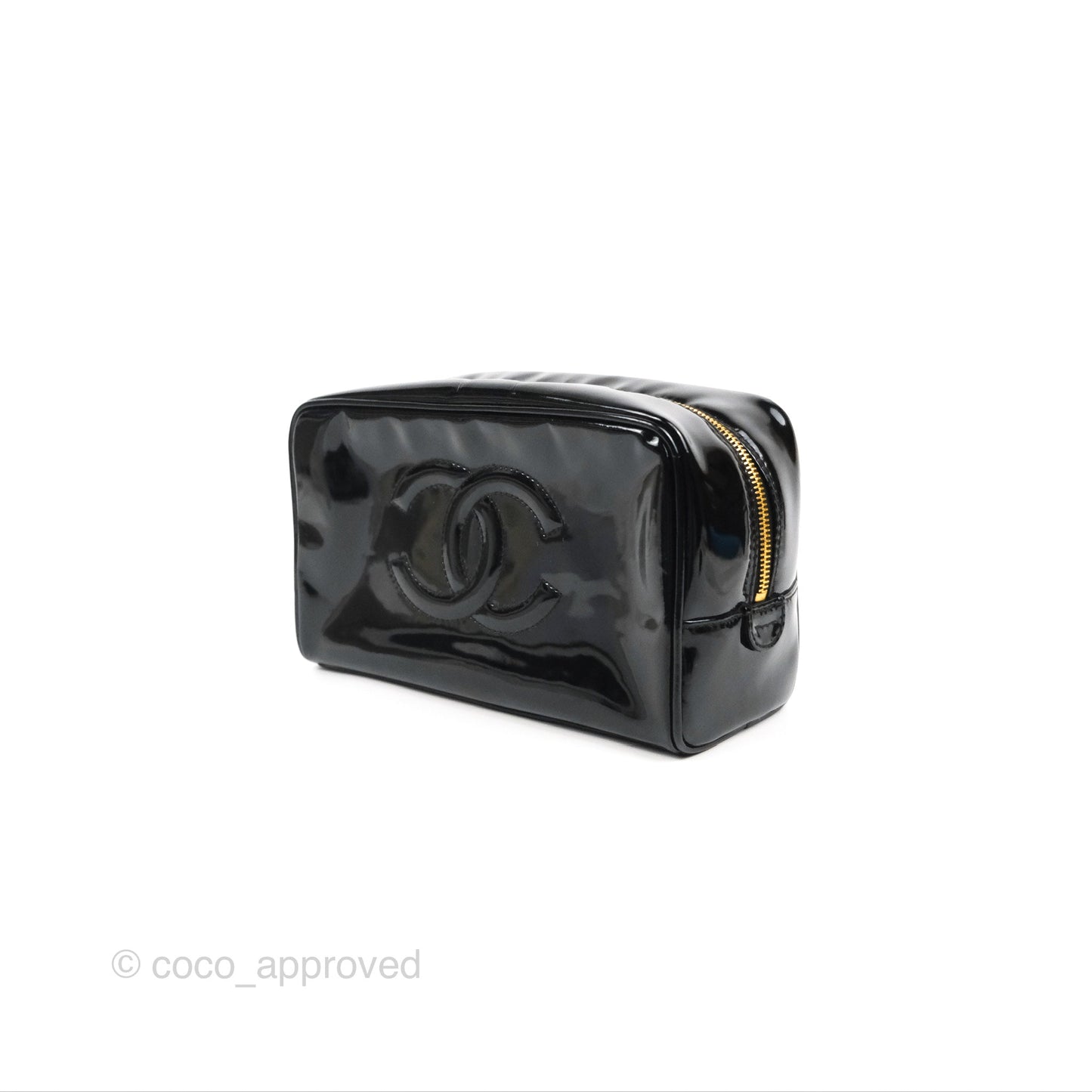 Chanel Vintage Coco Black Leather Patent Make Up Pouch