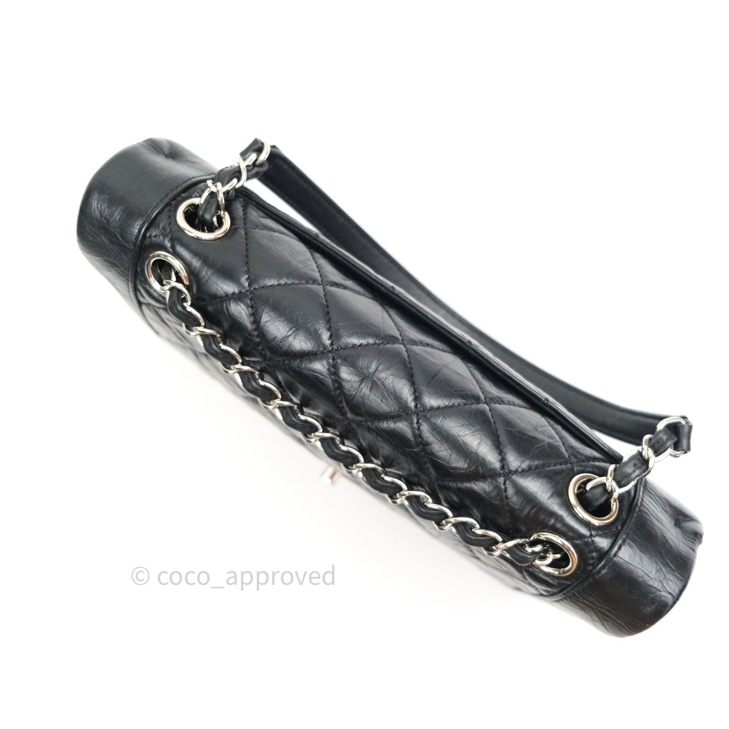 Chanel Bi Quilted Crumpled Calfskin Black Silver Hardware