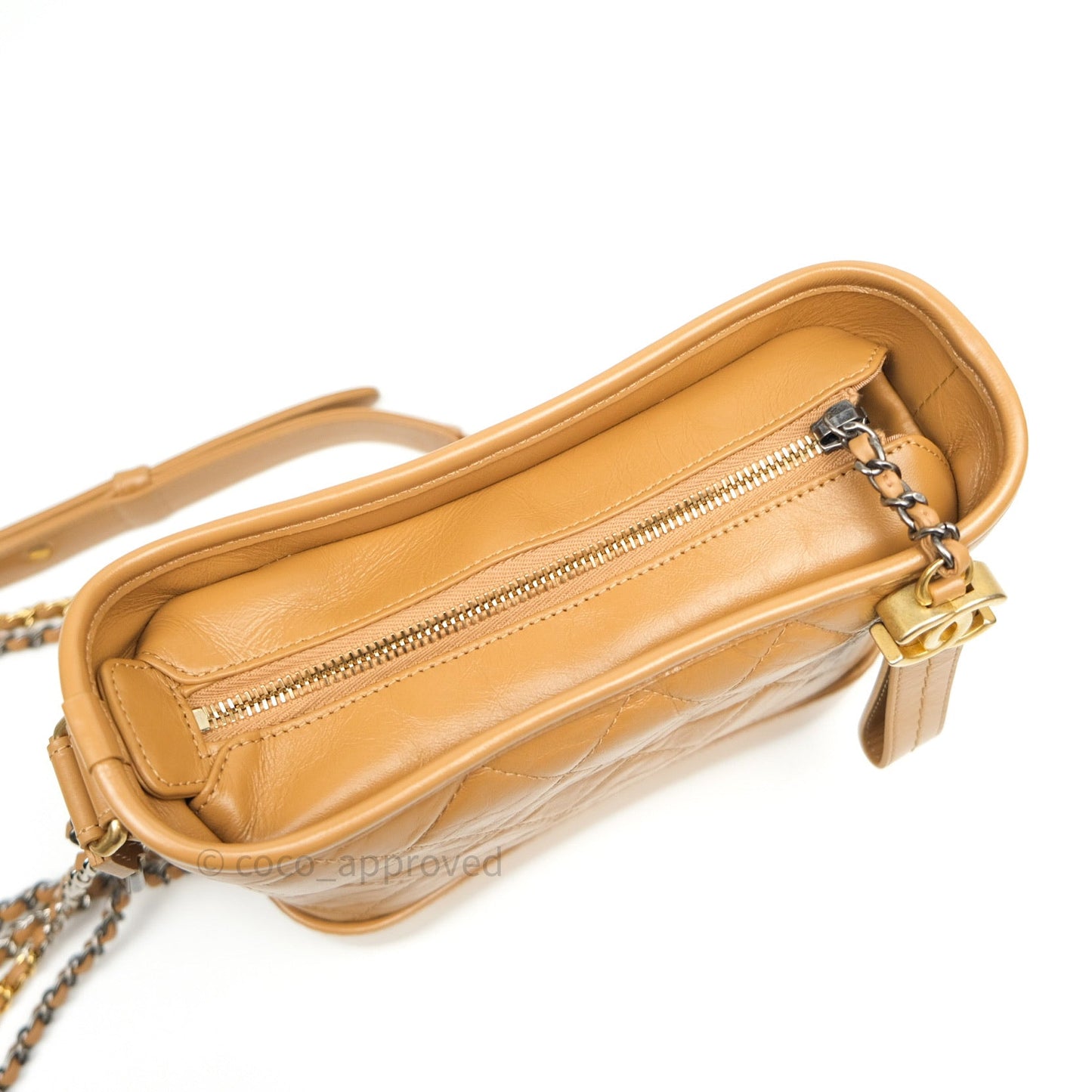 Chanel Calfskin Quilted Small Gabrielle Hobo Dark Beige Mixed Hardware