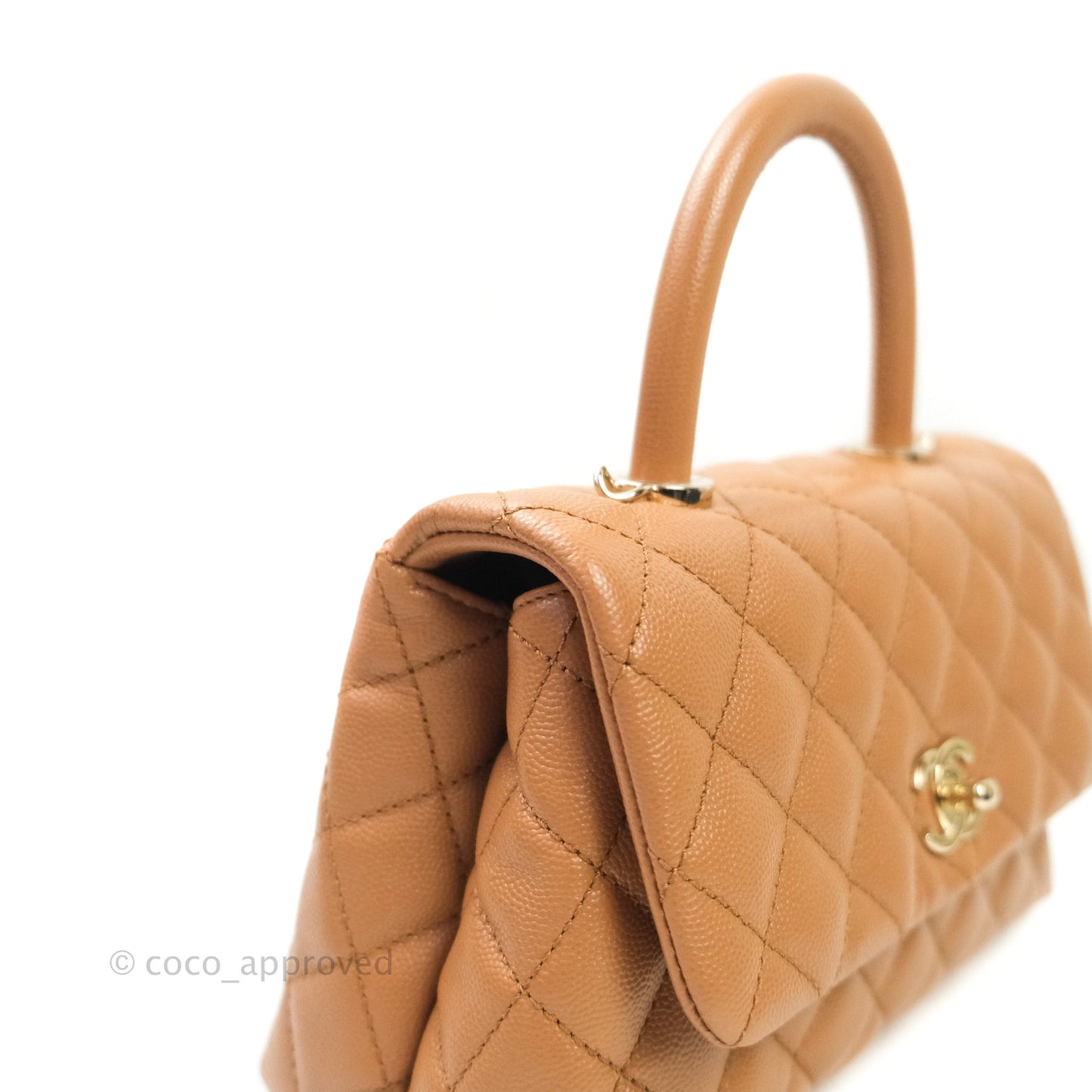 Chanel Mini Coco Handle Quilted Dark Beige Caviar Gold Hardware 21P
