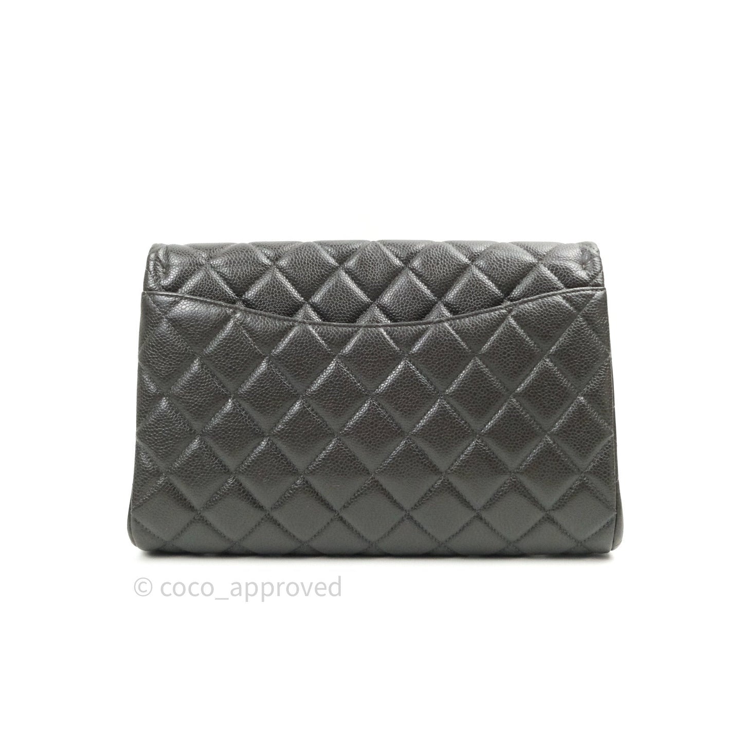 Chanel Quilted Clutch with Chain Dark Grey Caviar Leather Silver Hardware