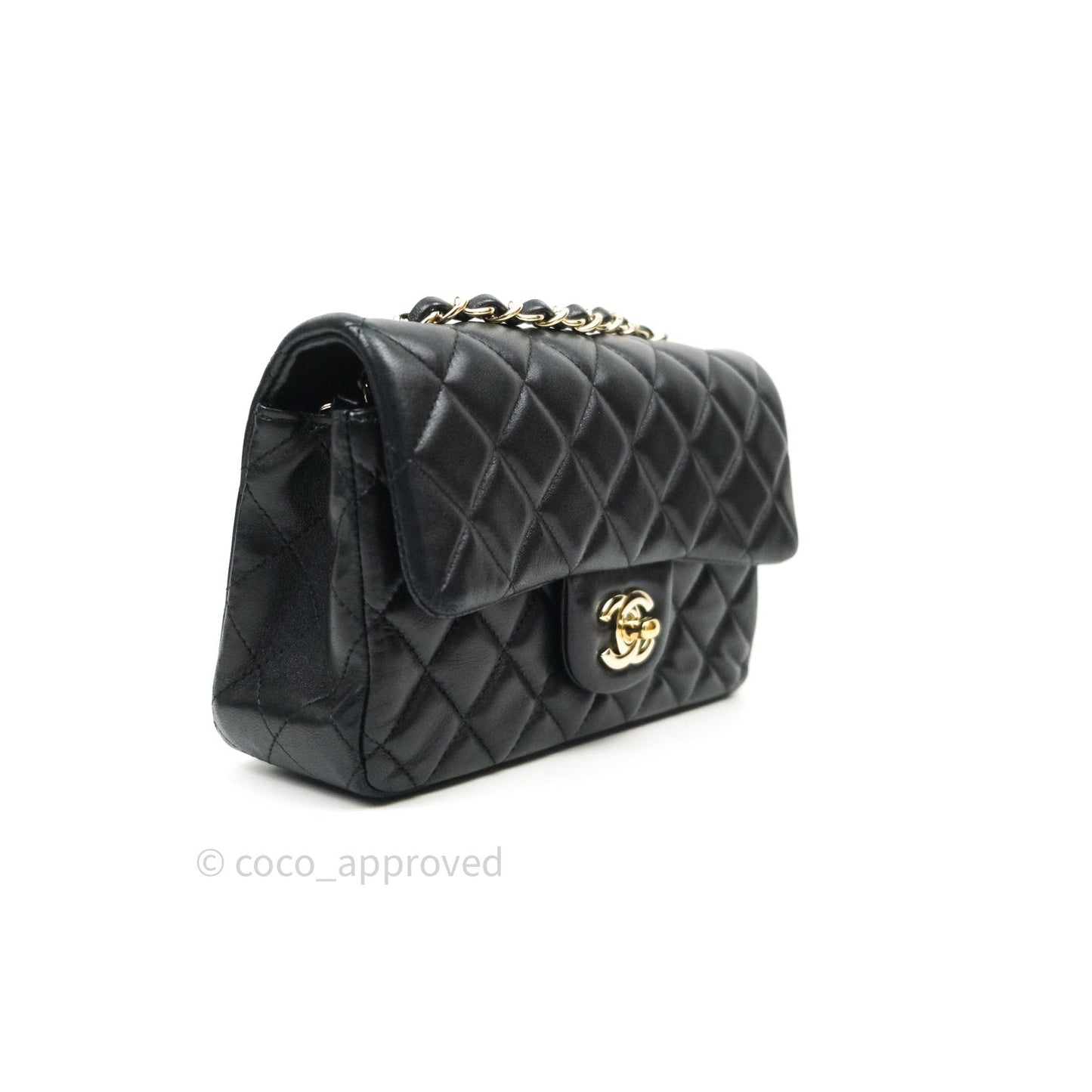 Chanel Quilted Mini Rectangular Black Lambskin Gold Hardware