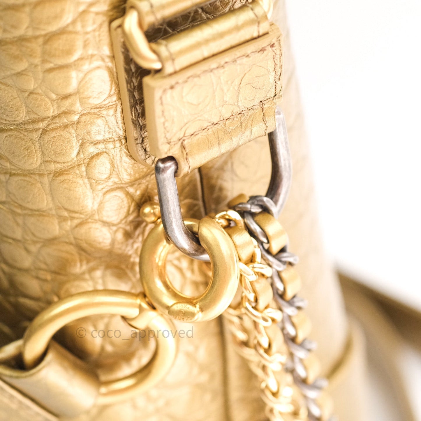 Chanel Crocodile Embossed Calfskin Medium Gabrielle Cocodile Hobo Gold