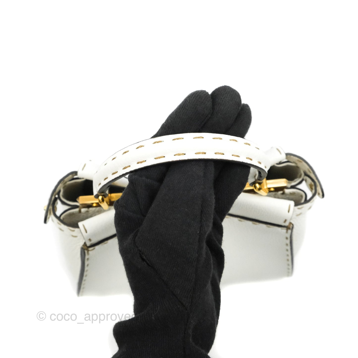 Fendi Peekaboo Mini White Grained Leather Gold Hardware