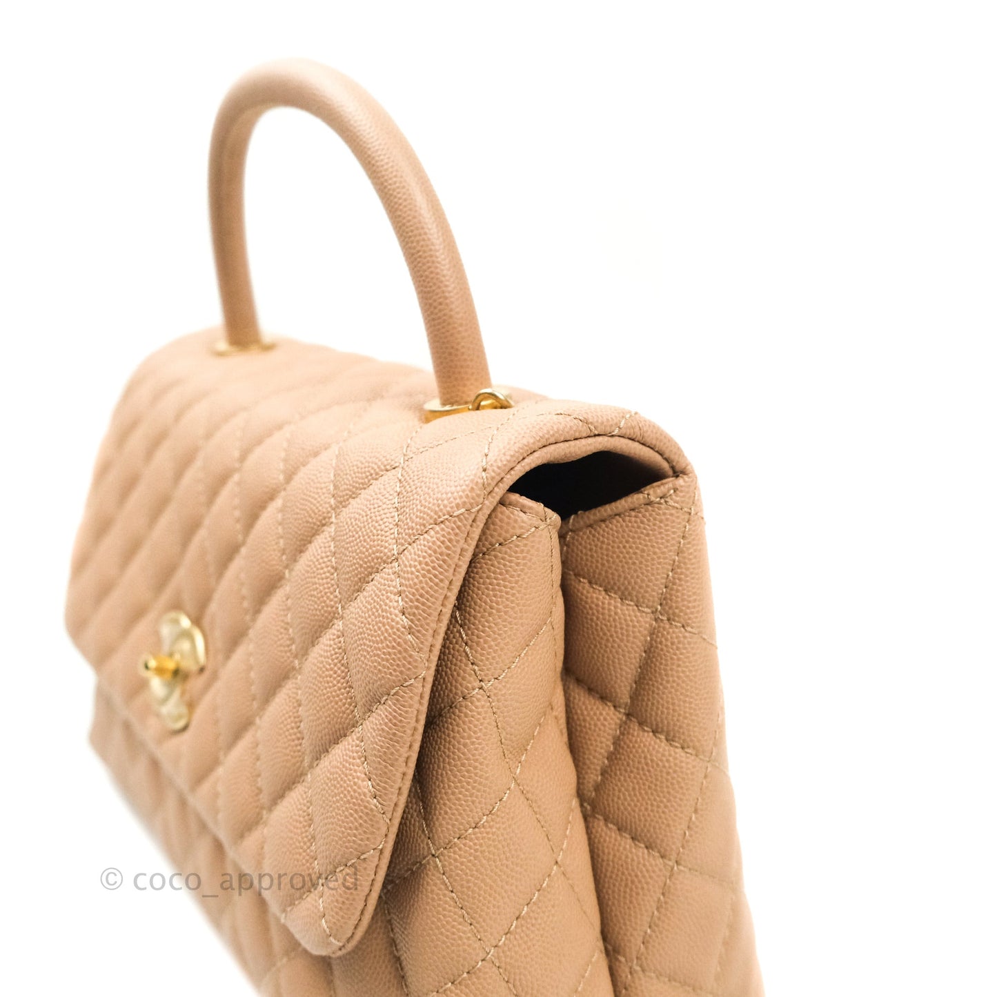 Chanel Small Coco Handle Quilted Beige Caviar Aged Gold Hardware