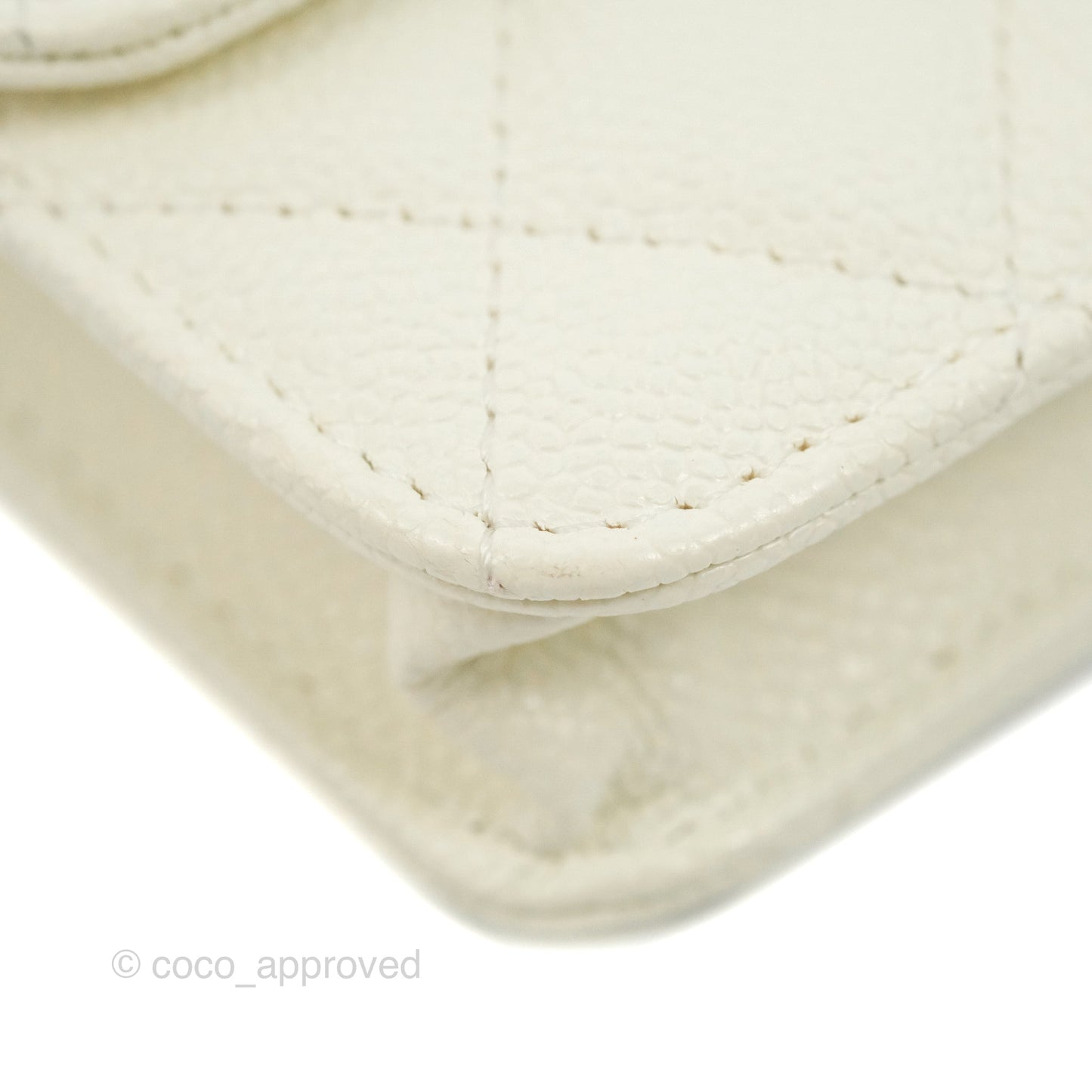 Chanel Mini Clutch With Chain White Caviar Aged Gold Hardware