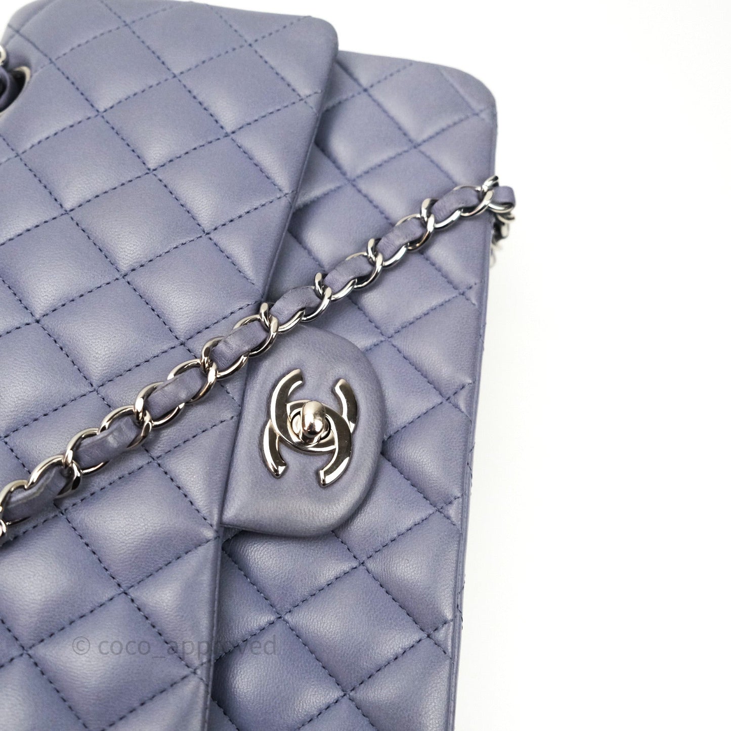 Chanel Classic M/L Medium Double Flap Lavender Blue Silver Hardware