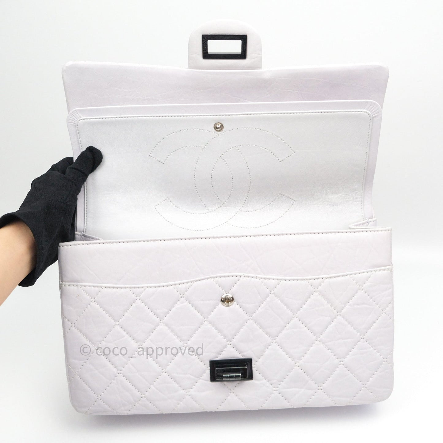 Chanel Reissue Quilted Aged Calfskin White Black Hardware 227