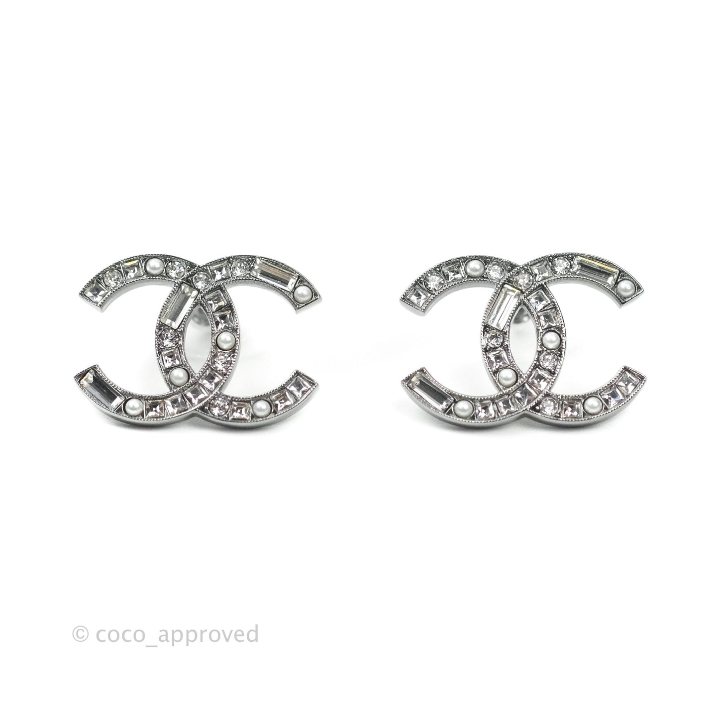 Chanel CC Crystal Earrings Silver Tone 20P