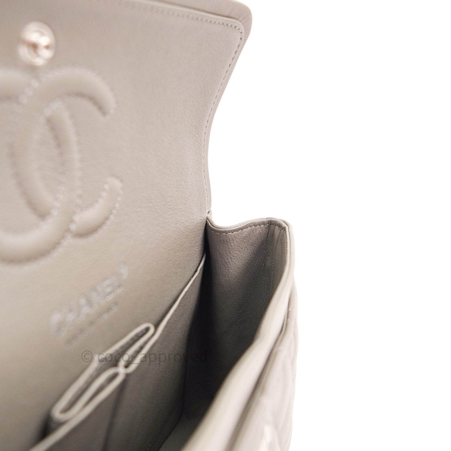 Chanel Classic Small S/M Flap Grey Lambskin Silver Hardware