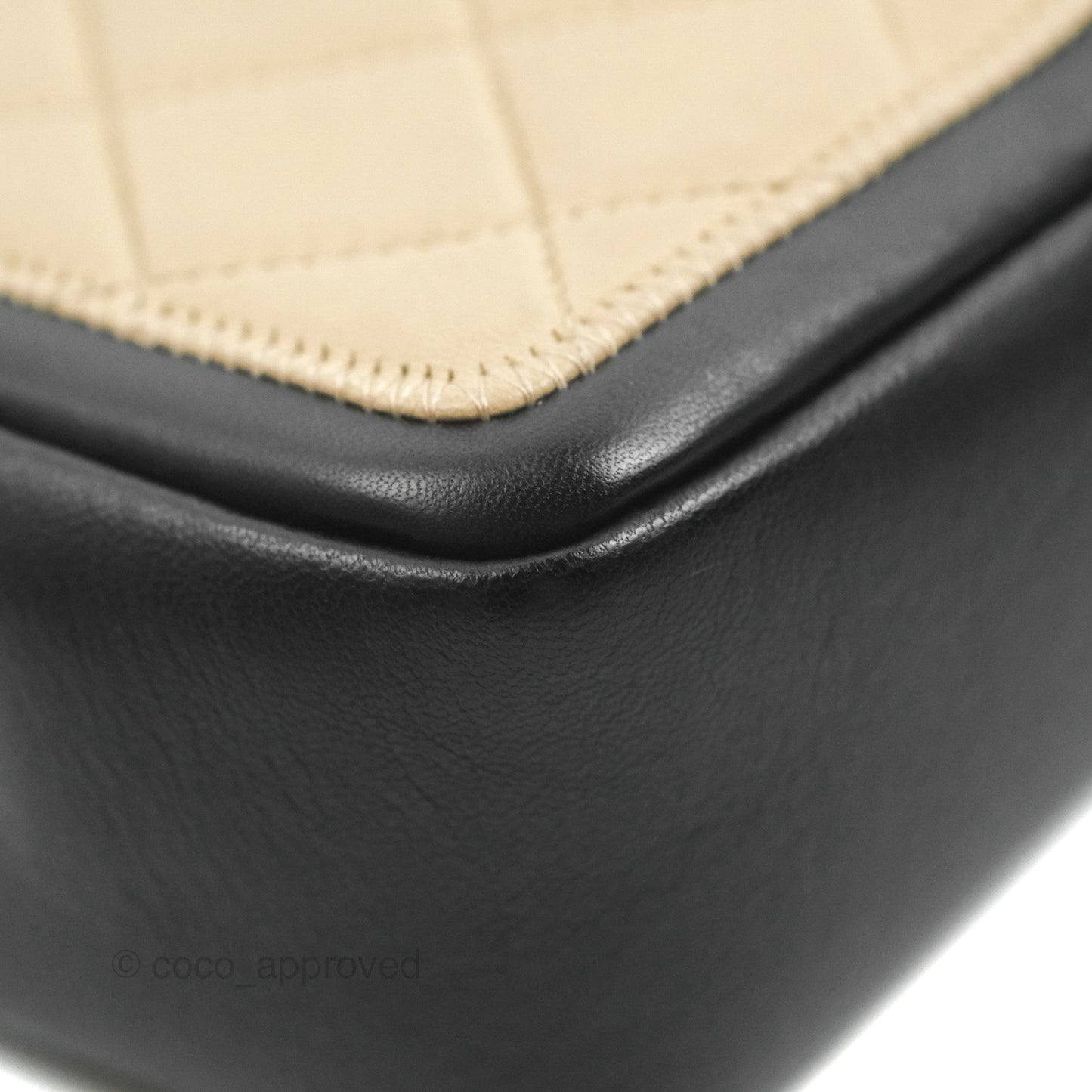 Chanel Quilted Graphic Flap Bag Black/Beige Calfskin Gold Hardware