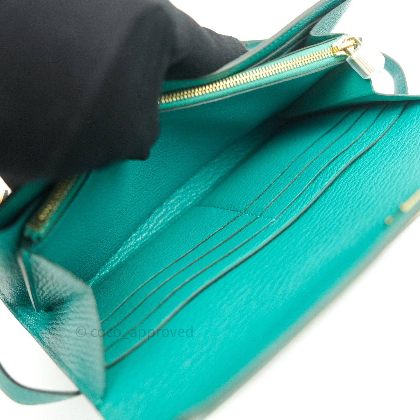 Hermès Chevre Mysore Kelly Wallet Vert Verone Gold Hardware