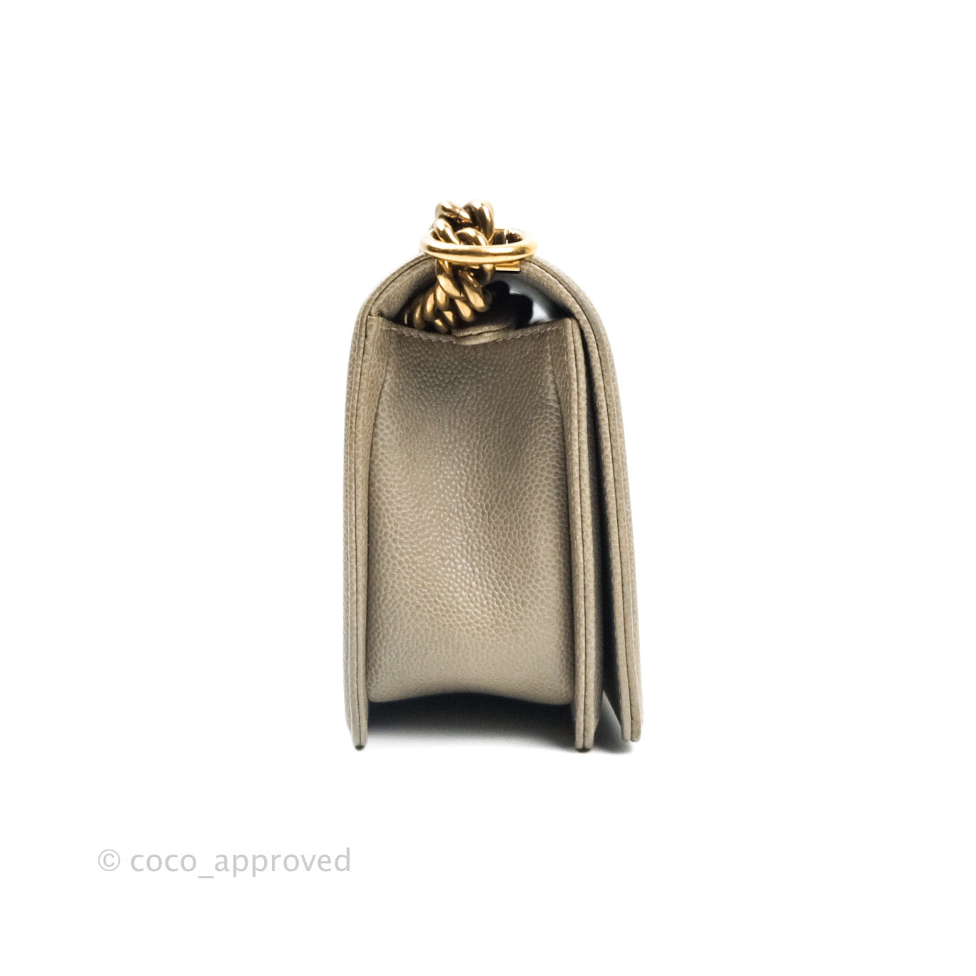 Chanel Boy Quilted Medium Taupe Grey Caviar Gold Hardware 14B