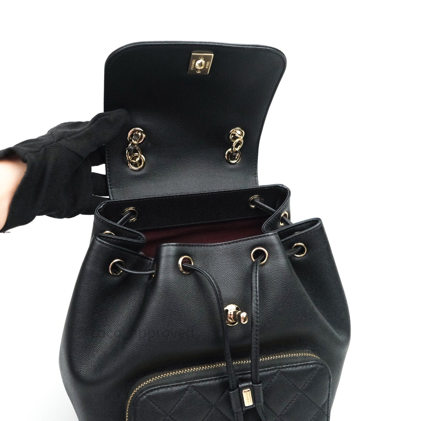 Chanel Quilted Business Affinity Backpack Black Caviar Light Gold Hardware