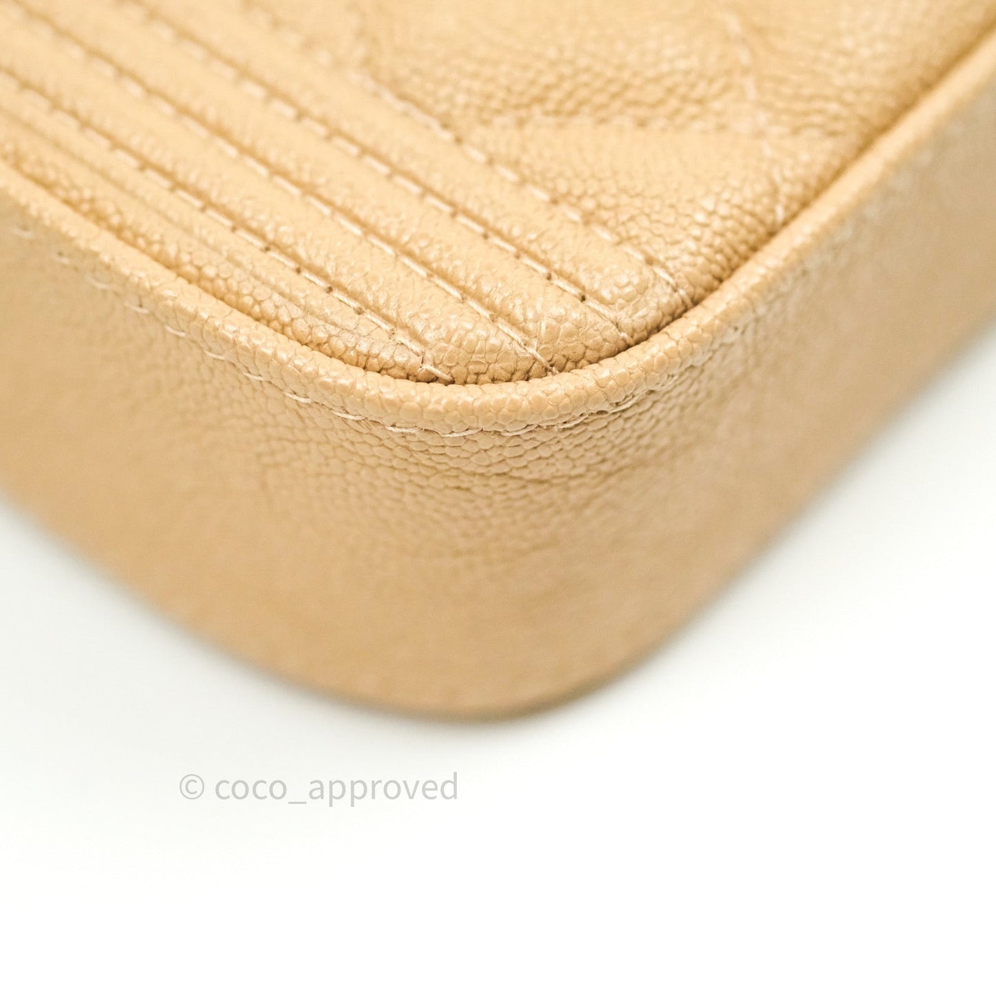 Chanel Boy Beige Quilted Caviar Clutch on Chain Gold Hardware