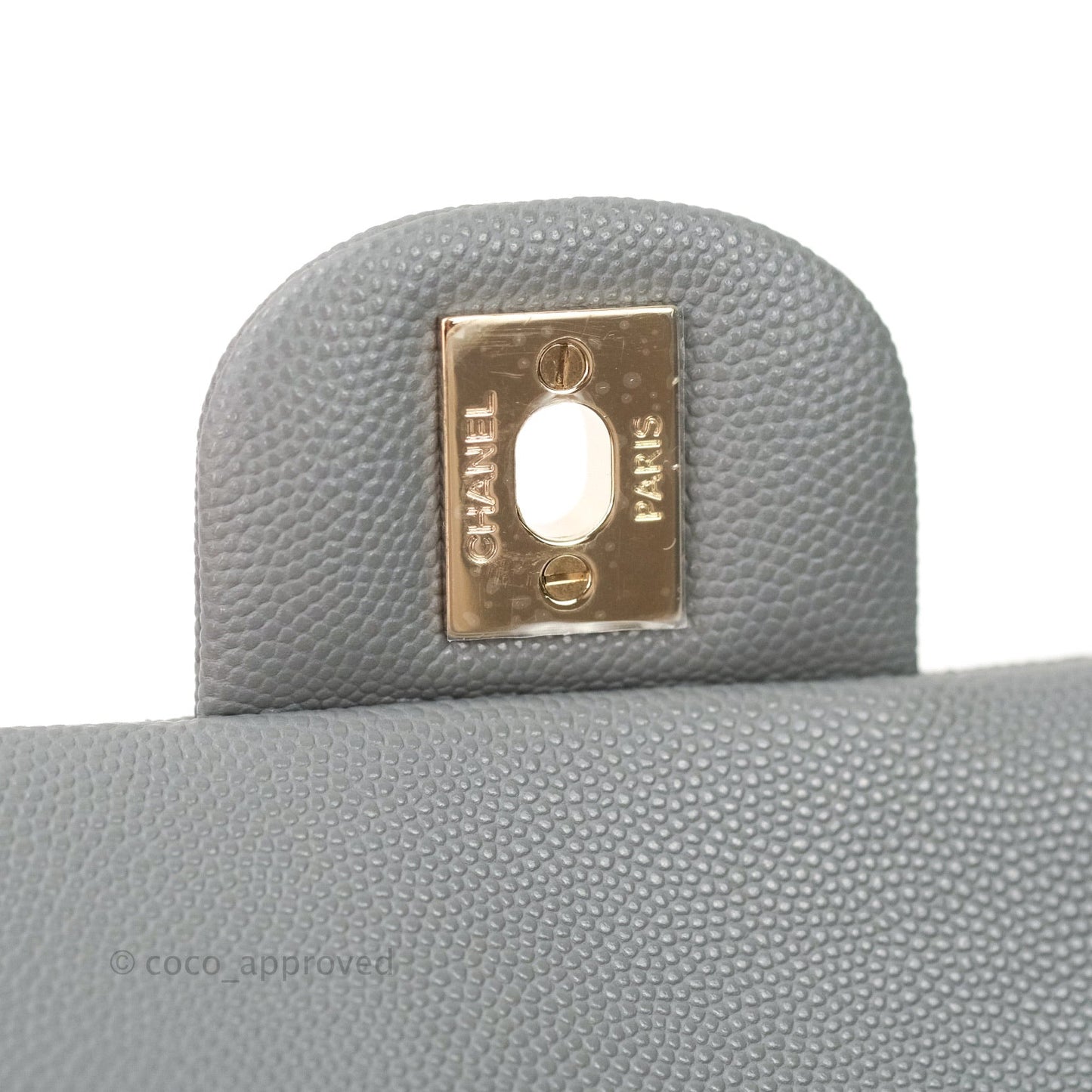 Chanel Classic M/L Medium Double Flap Quilted Grey Caviar Gold Hardware 20C