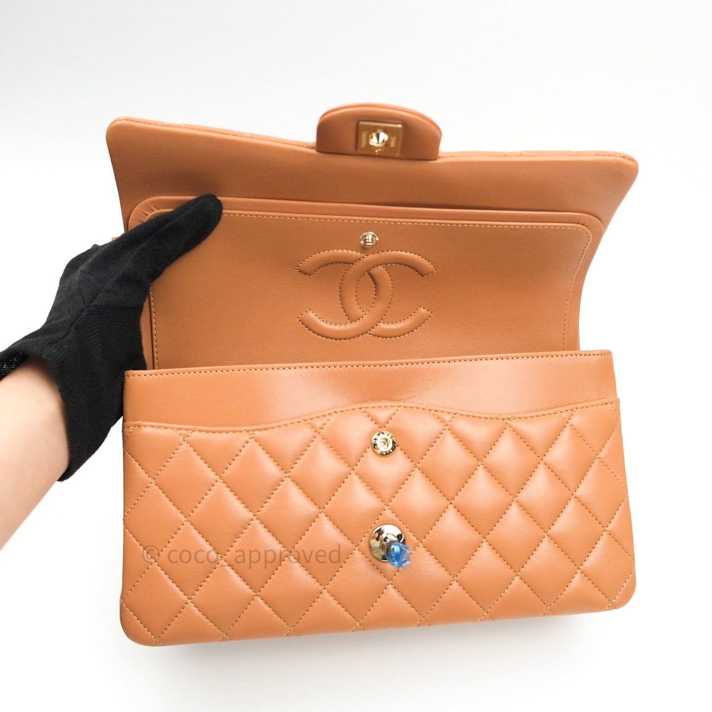 Chanel Classic M/L Medium Flap Quilted Dark Beige Caramel Lambskin Gold Hardware 21P
