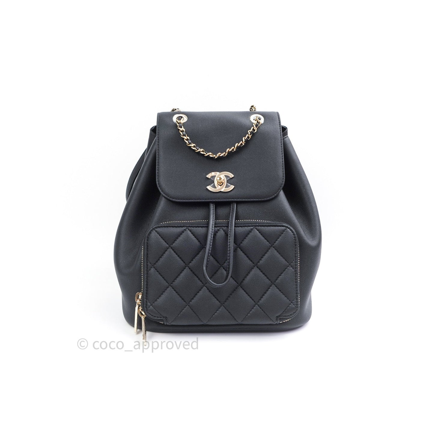 Chanel Quilted Business Affinity Backpack Black Caviar Light Gold Hardware