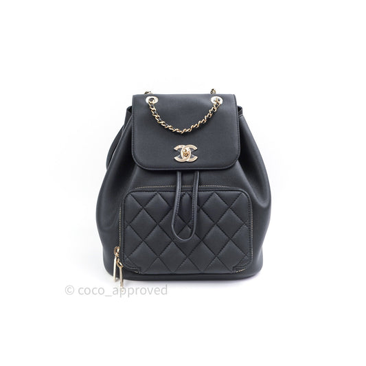 Chanel Quilted Business Affinity Backpack Black Caviar Light Gold Hardware