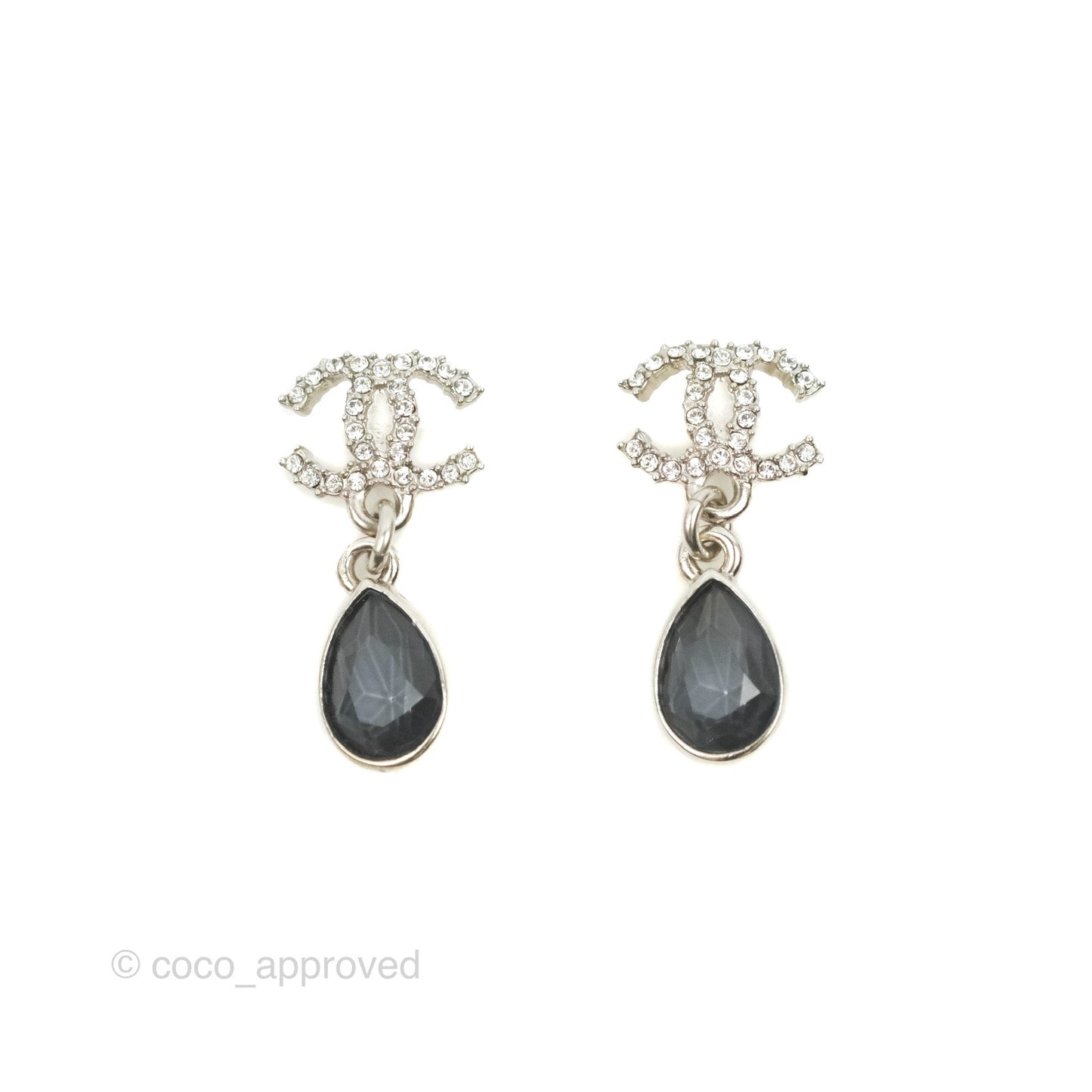 Chanel CC Tear Resin Drop Earrings Silver Hardware 20K