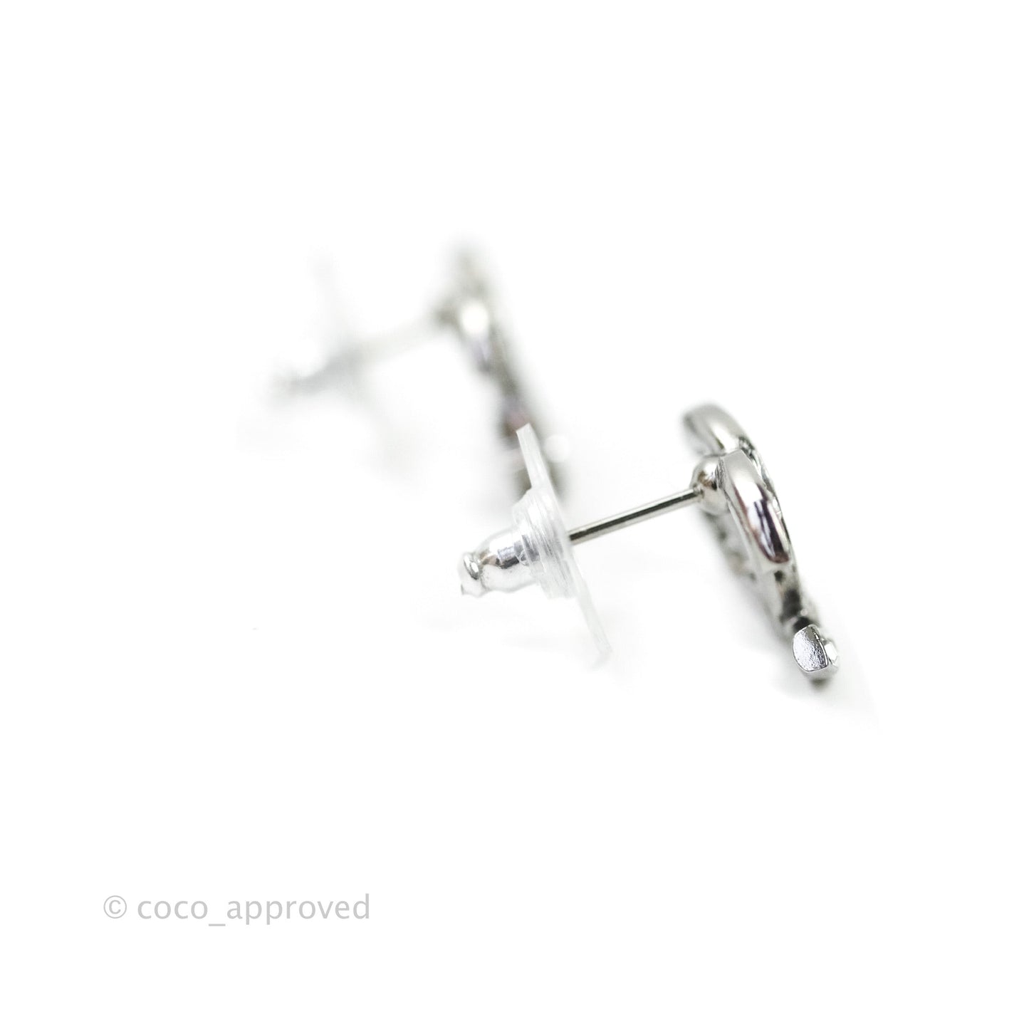 Chanel CC Crystal Earrings Silver Tone 21S