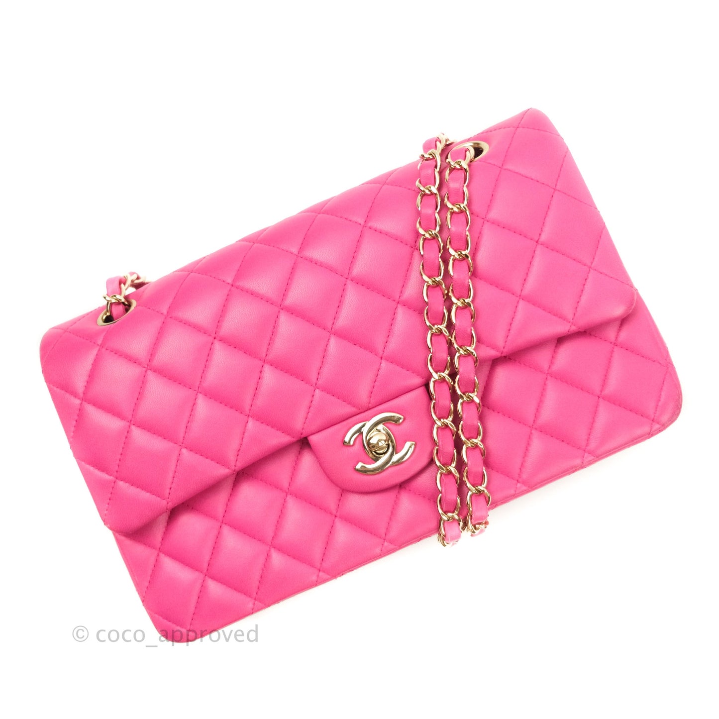 Chanel Classic M/L Medium Double Flap Hot Pink Lambskin Gold Hardware