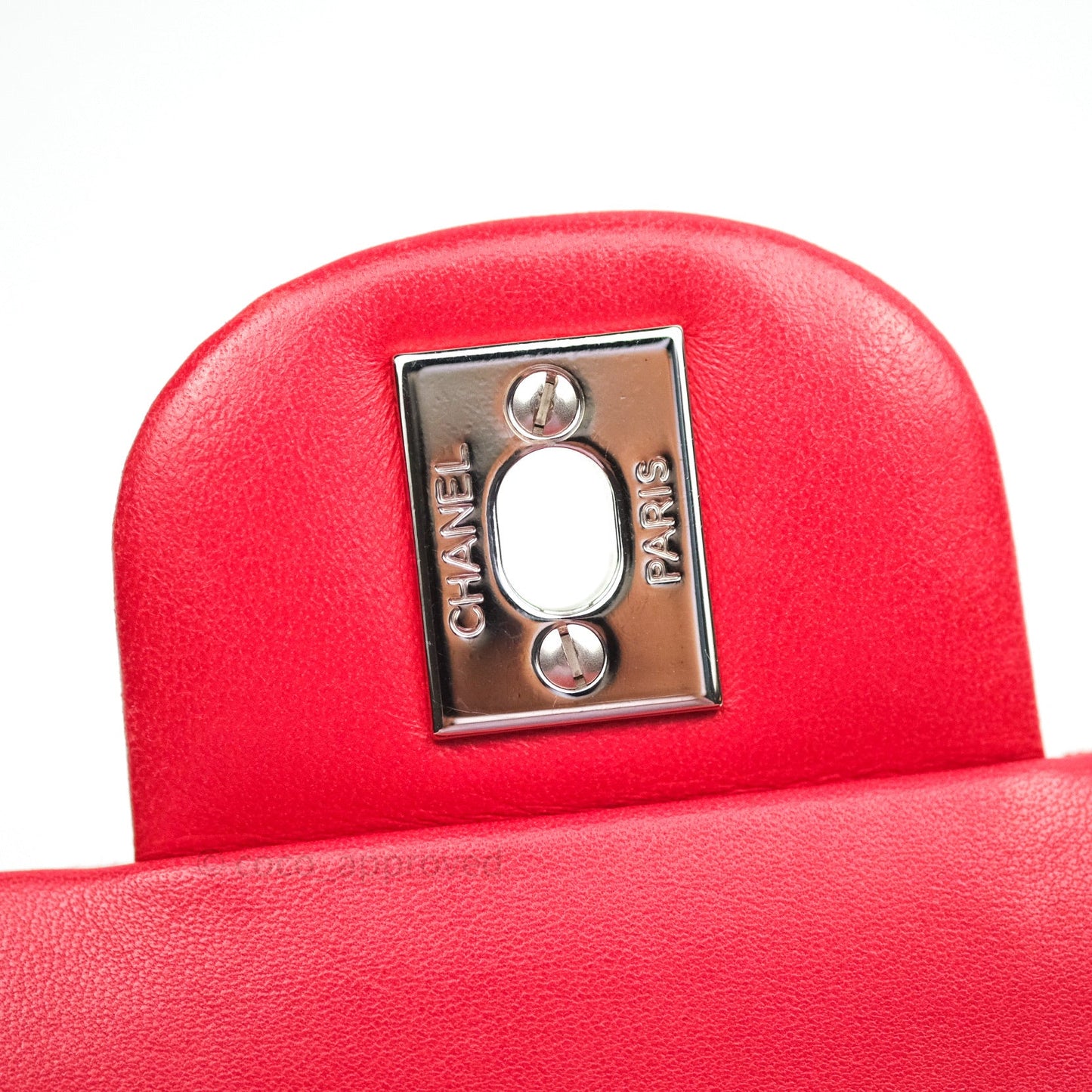 Chanel Classic M/L Medium Double Flap Bag Red Lambskin Silver Hardware