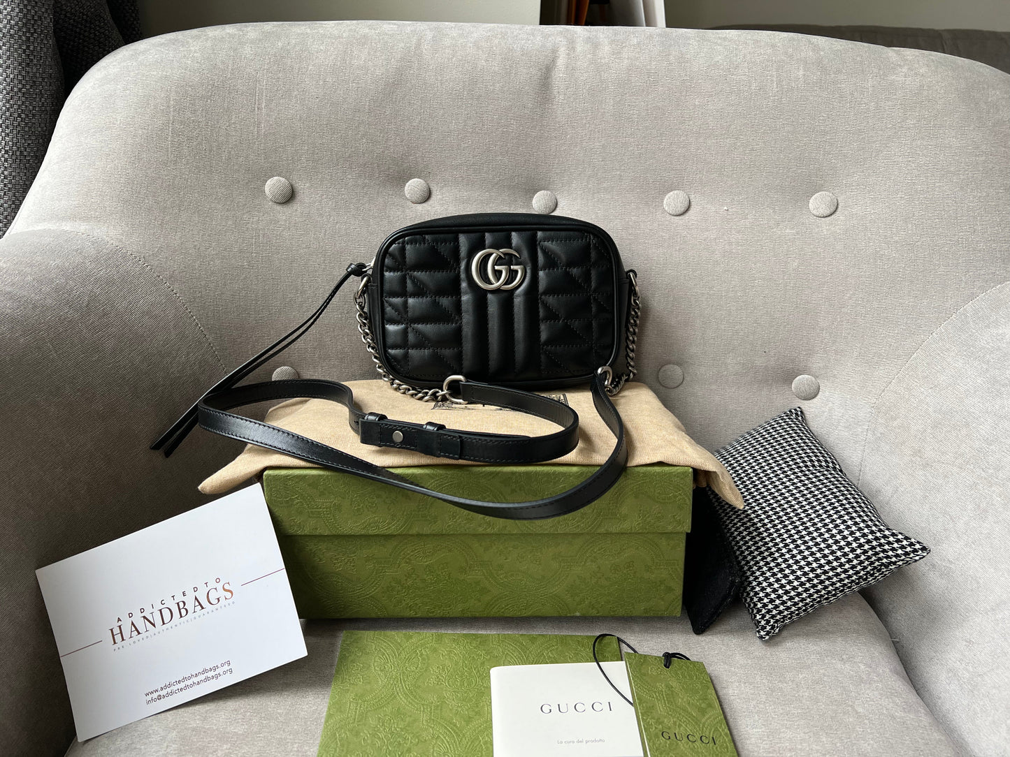 Luxury Gucci GG Black Aria Marmont Mini Shoulder Bag