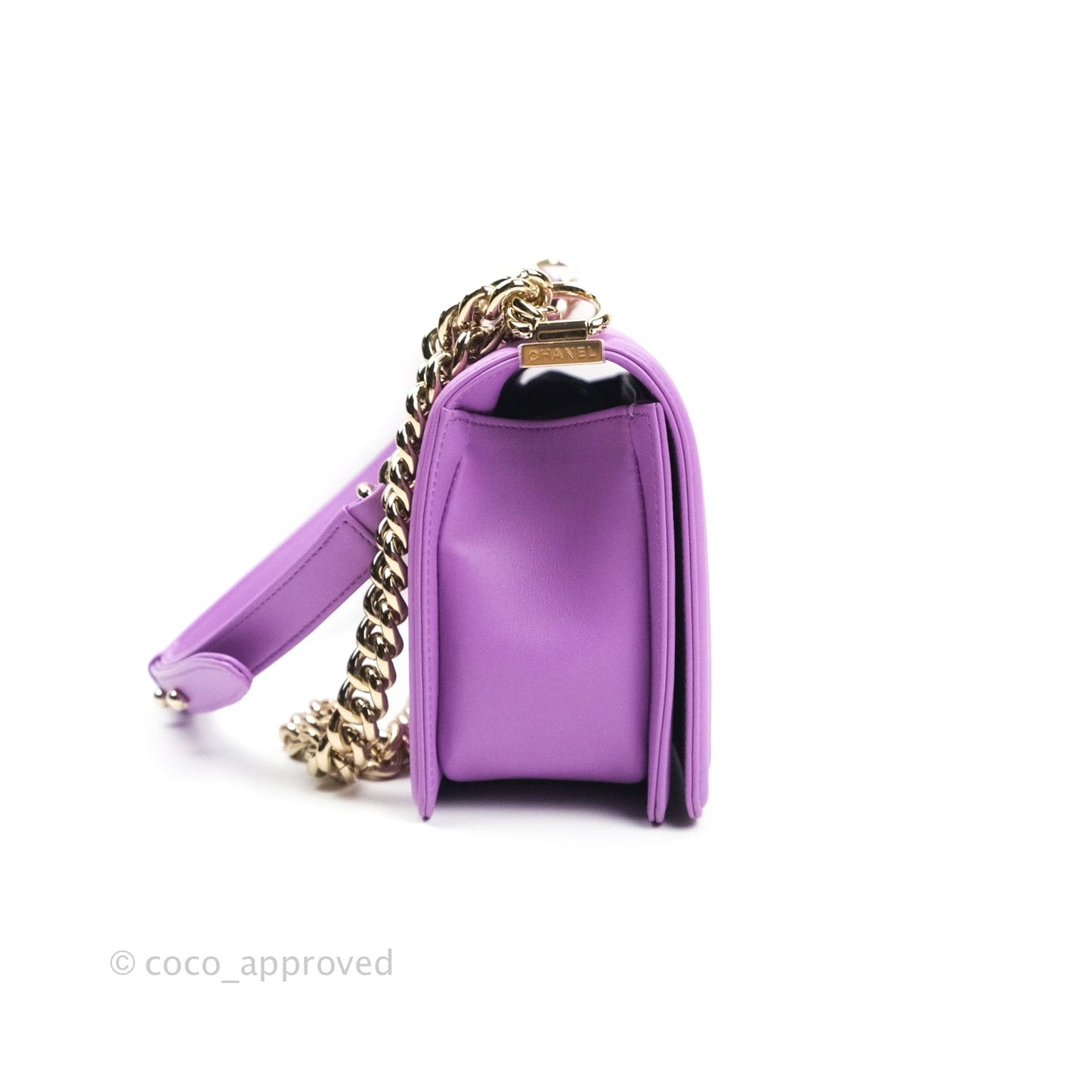 Chanel Boy Chevron Medium Purple Calfskin Gold Hardware