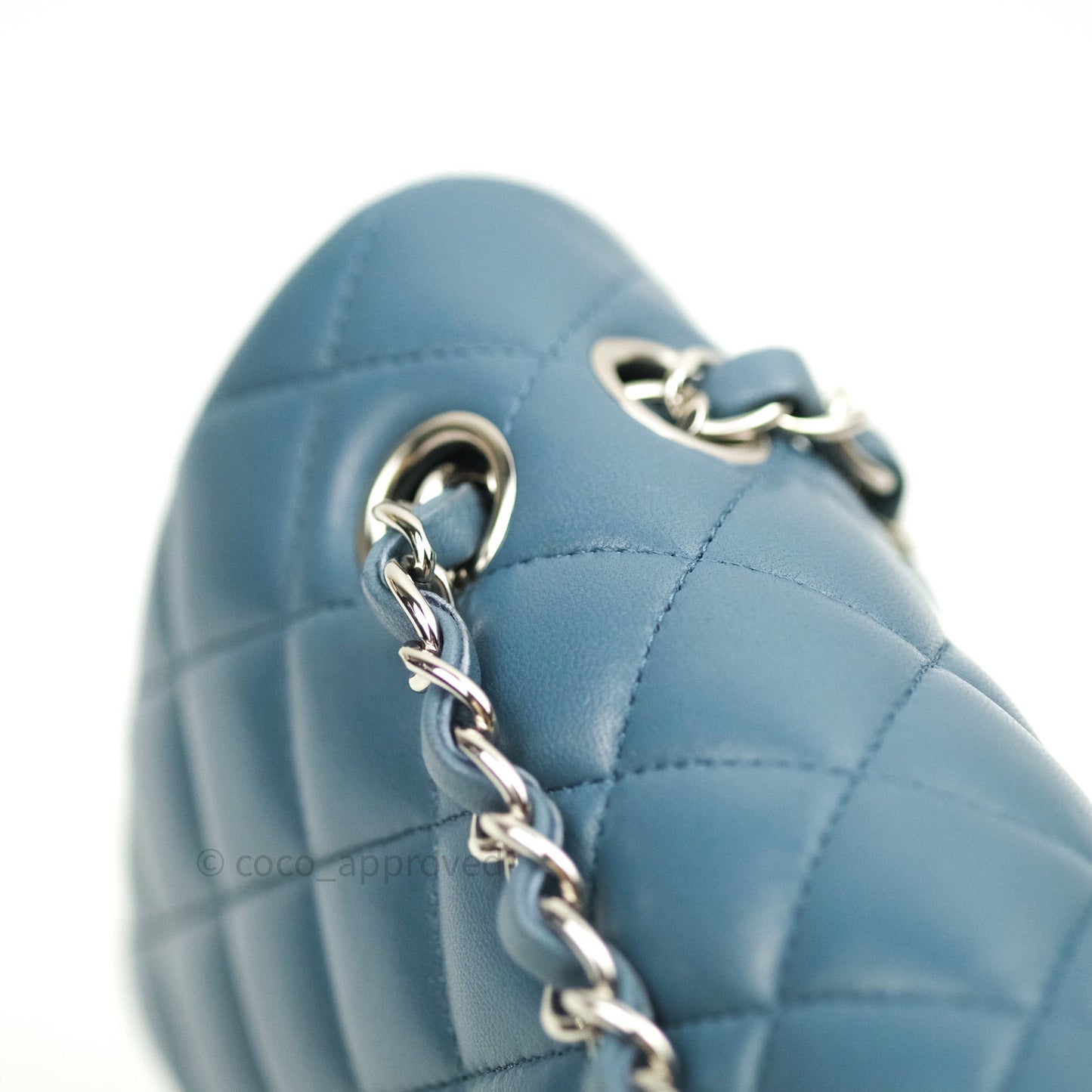 Chanel Classic M/L Lambskin Medium Double Flap Teal Blue Silver Hardware
