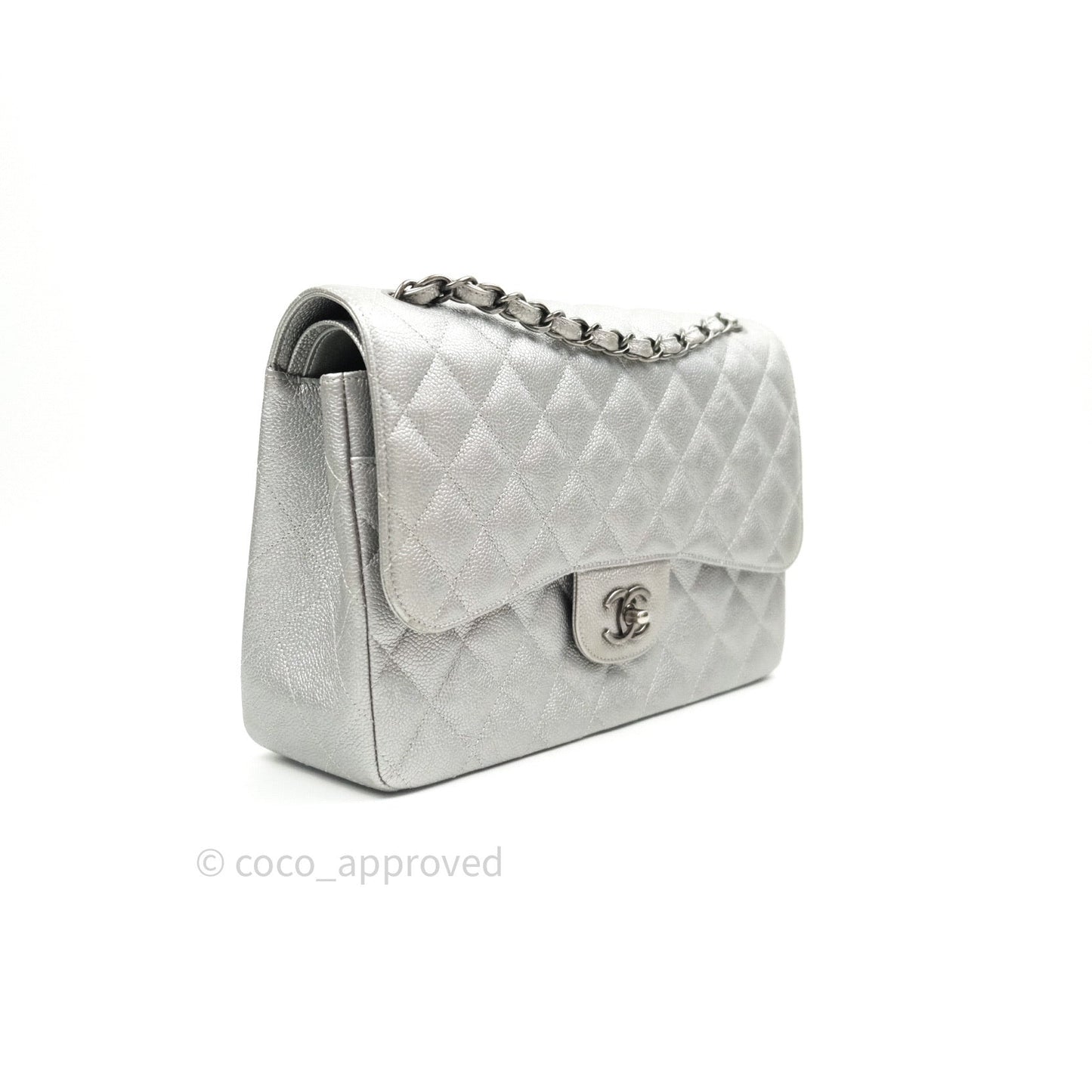 Chanel Jumbo Double Flap Silver Caviar Ruthenium Hardware⁣⁣