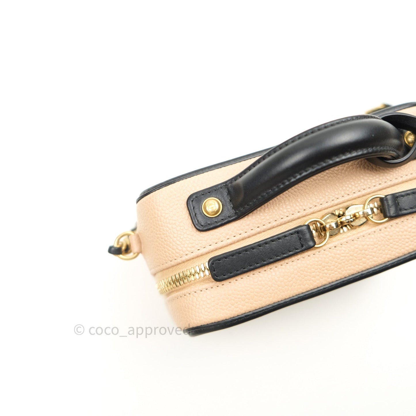 Chanel Quilted Small CC Filigree Vanity Case Beige Black Caviar